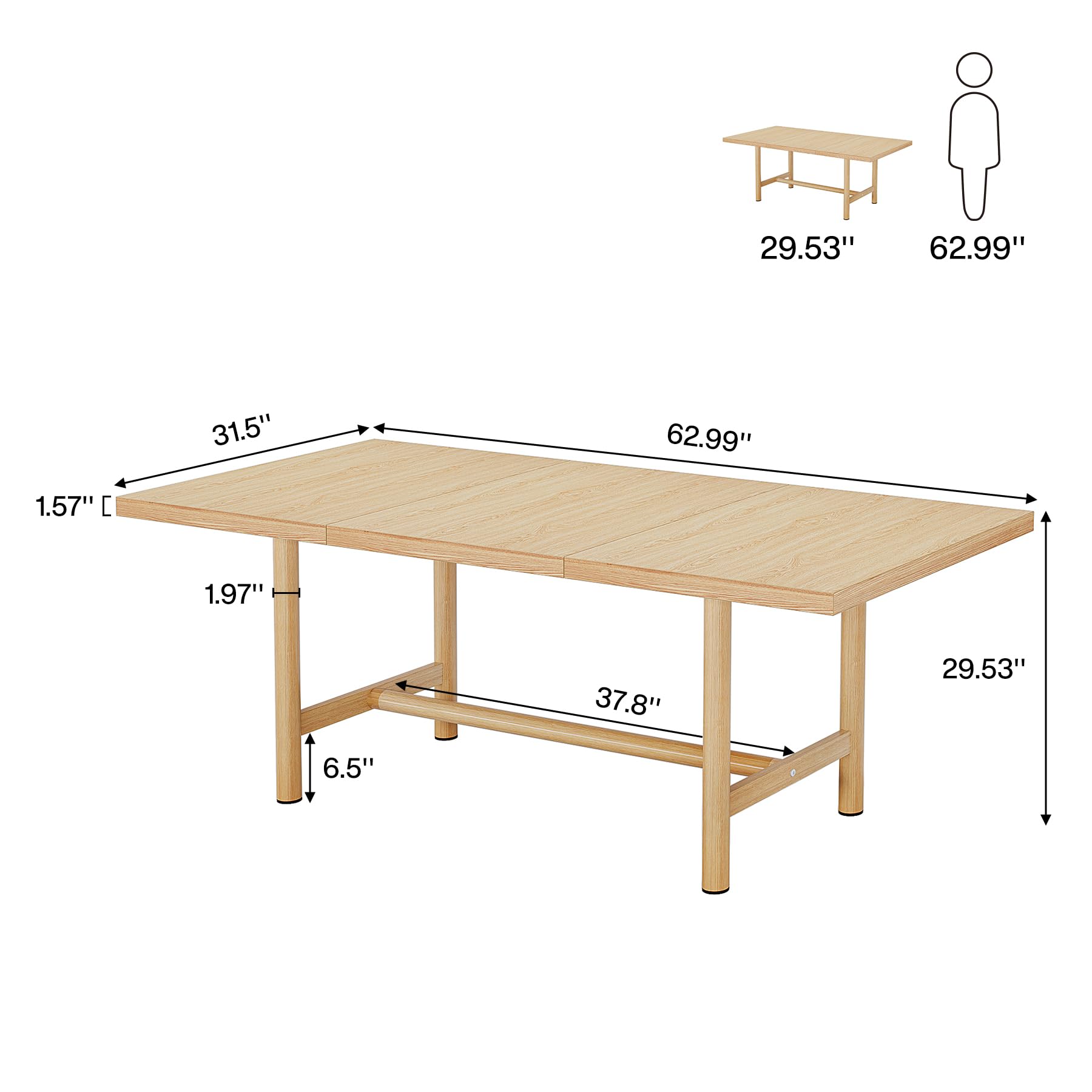 Tribesigns 63 Inch Rectangular Farmhouse Dining Table - Solid Wood Kitchen Table with Heavy Duty Metal Legs, Seats 6 - Perfect for Small Spaces, Dining Rooms & Modern Farmhouse Decor