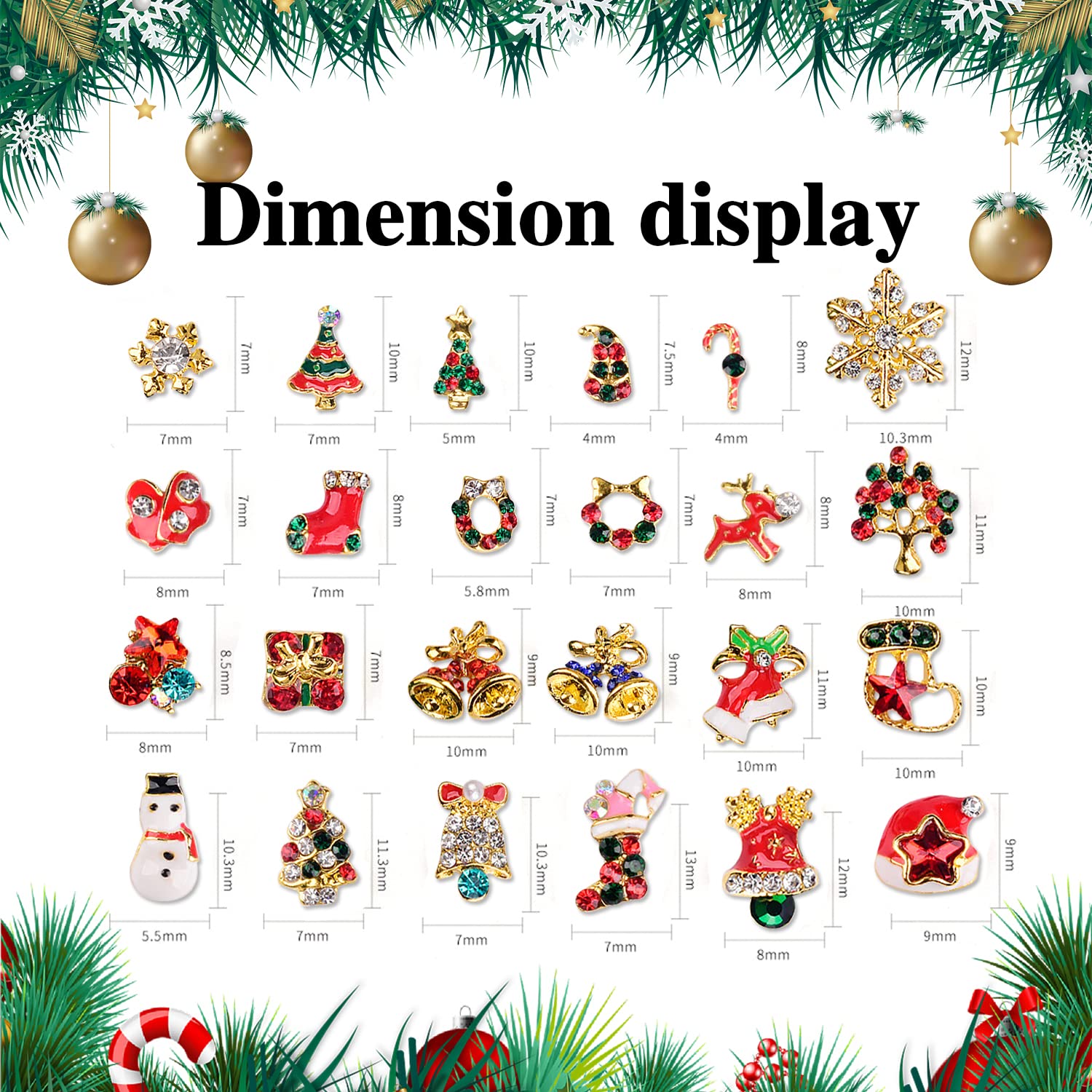 WOKOTO 24 Pcs Christmas Nail Charms - 3D Holiday Nail Art Decorations with Christmas Tree, Bells, Snowman & Rhinestones | Perfect for DIY Nail Art, Holiday Parties & Festive Manicures
