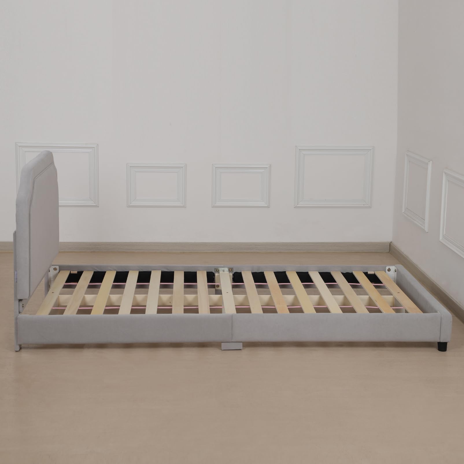 Velvet Upholstered Twin Bed Frame for Kids - Adjustable Wooden Headboard, Soft & Durable Gray Bed for Boys & Girls - Perfect for Bedrooms, Playrooms & Sleepovers