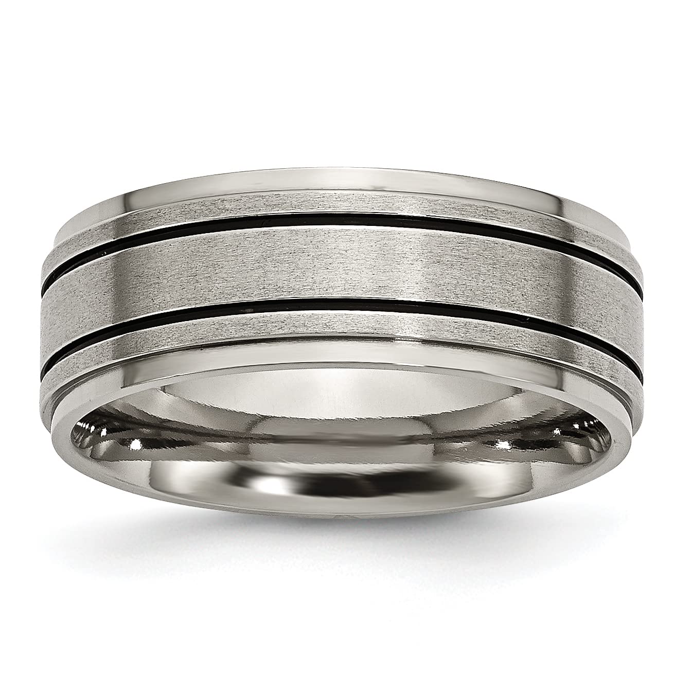 Titanium Black 8mm Ridged Edge Wedding Band Ring for Men - Durable & Comfortable Wedding Ring for Grooms, Engagement, Anniversary & Everyday Wear