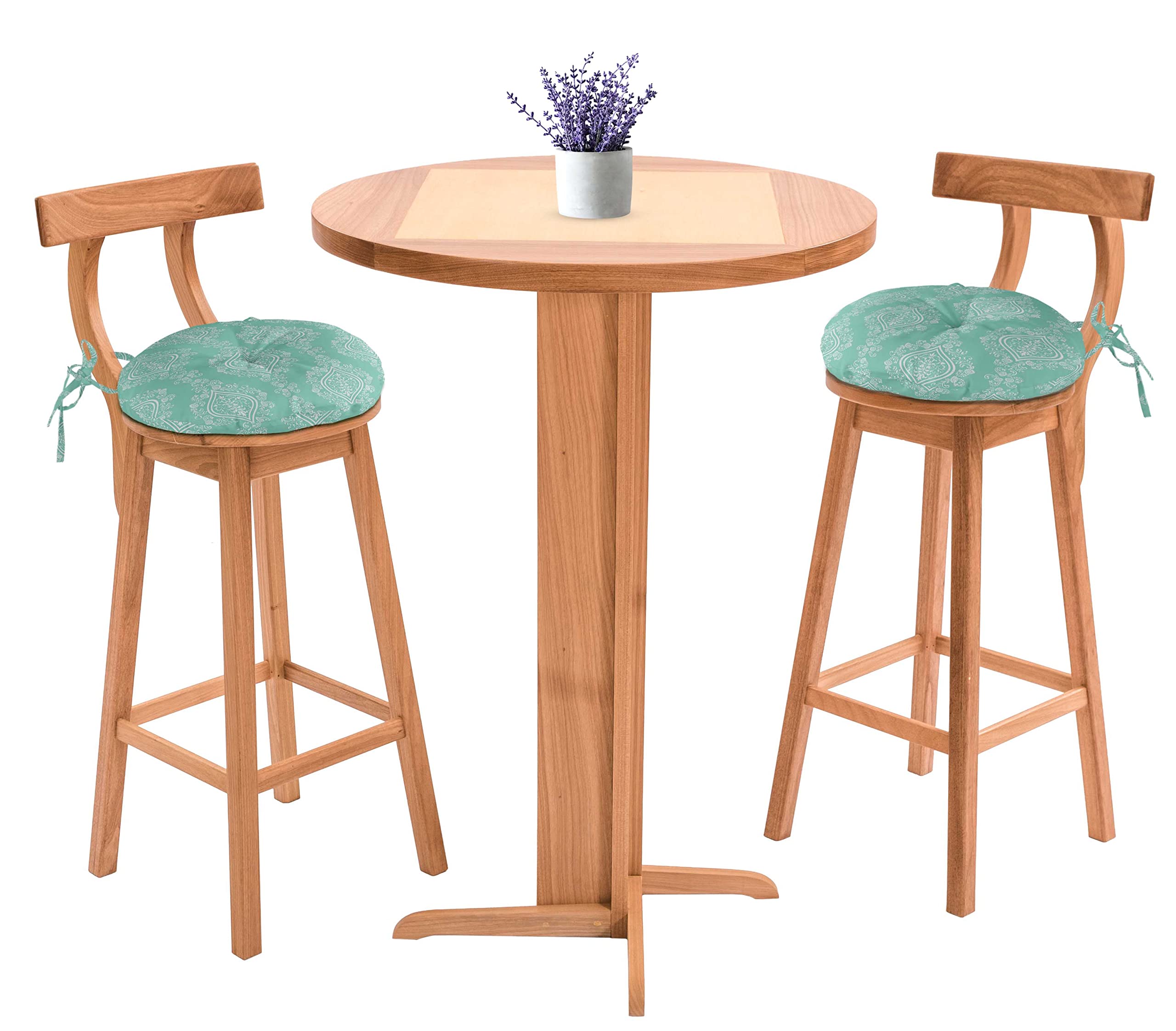Waterproof 15-Inch Round Bistro Chair Cushions Set of 2 - Indoor/Outdoor Block Print Seat Pads for Patio, Cafe, Home & Office (Aquamarine)