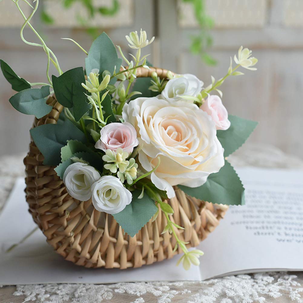 Handmade Woven Rattan Basket - Half Moon Willow Flower Arrangement Basket with Handle for Home Decor, Wedding Centerpiece, Boho Farmhouse Decor | Perfect for Floral Displays, Gift Wrapping & Rustic Home Organization