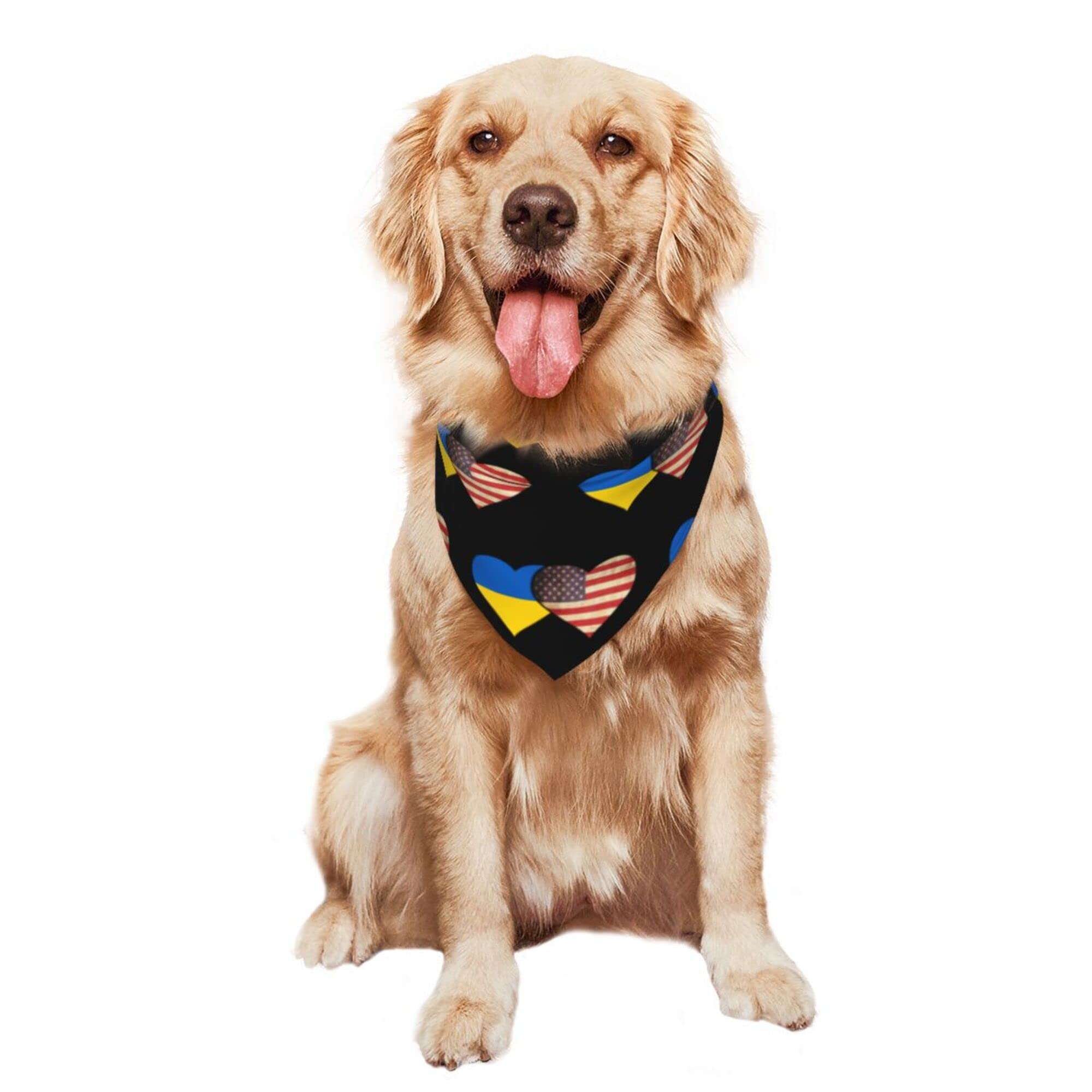 Ukraine & American Flag Dog Bandanas - Patriotic Pet Scarf Triangle Bibs for Dogs & Cats | Perfect for July 4th, National Holidays & Pet Costume Parties