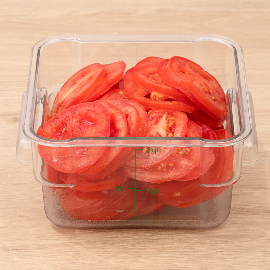 Met Lux 2 Quart Square Brine Bucket & Marinating Container with Volume Markers - Clear & Green Freezer-Safe Plastic Dough Rising Bucket with Built-In Handle (Lid Sold Separately) - Perfect for Pickling, Fermenting, Bread Making & Food Storage