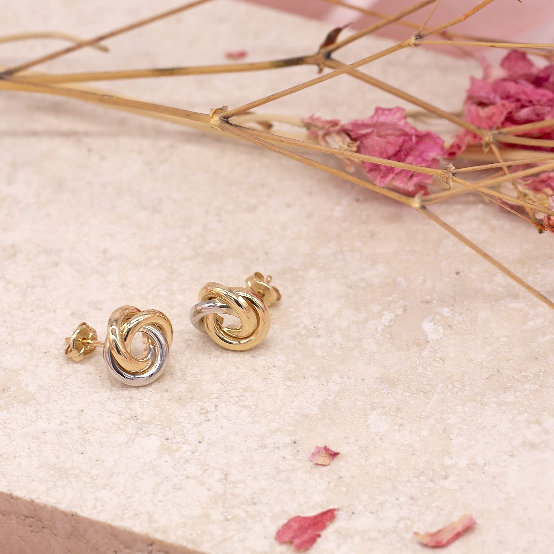 Carissima 9ct Two-Tone Gold 10mm Knot Stud Earrings for Women | Elegant Jewelry Gift for Birthday, Anniversary & Special Occasions
