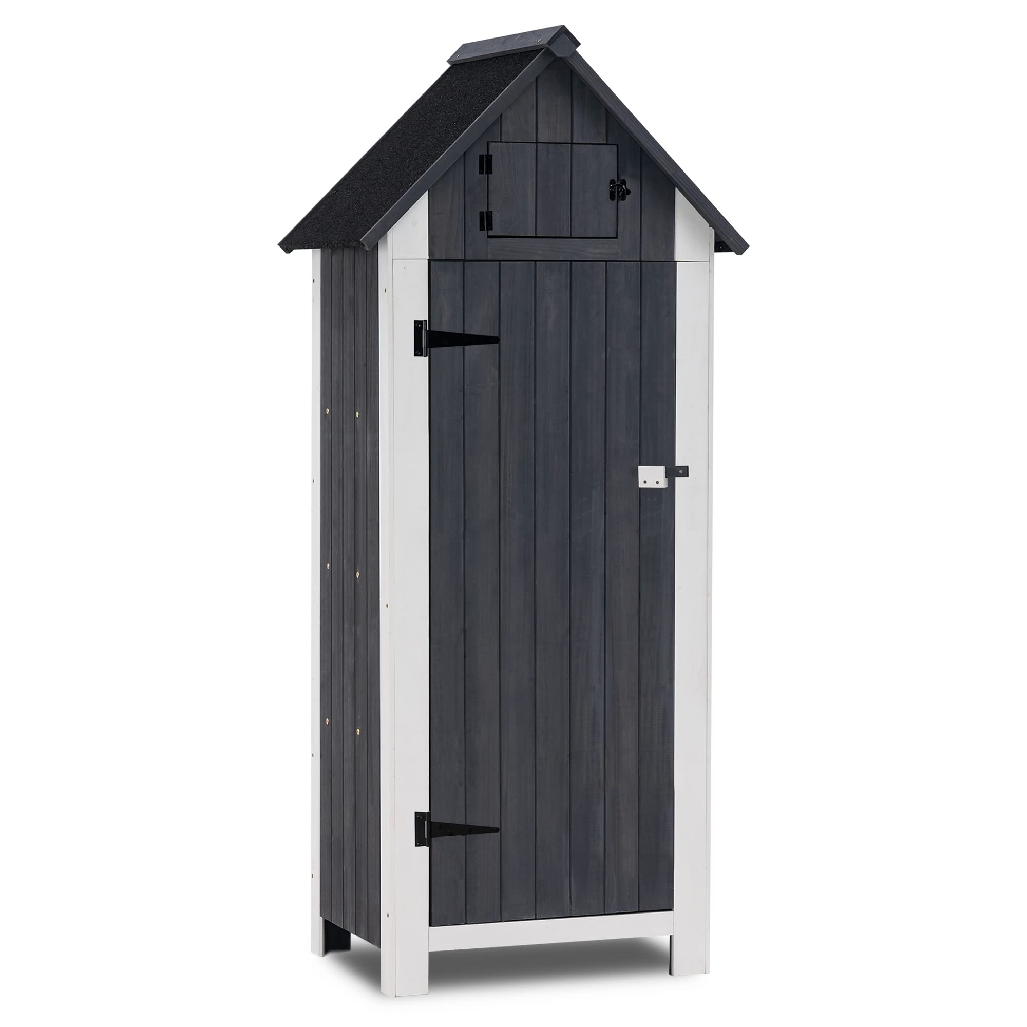 MCombo Outdoor Storage Cabinet with Shelves - Waterproof Wooden Garden Tool Shed with Floor for Patio, Yard & Lawn - Perfect for Organizing Gardening Tools, Pool Supplies & Outdoor Equipment (Gray, Model 0770)