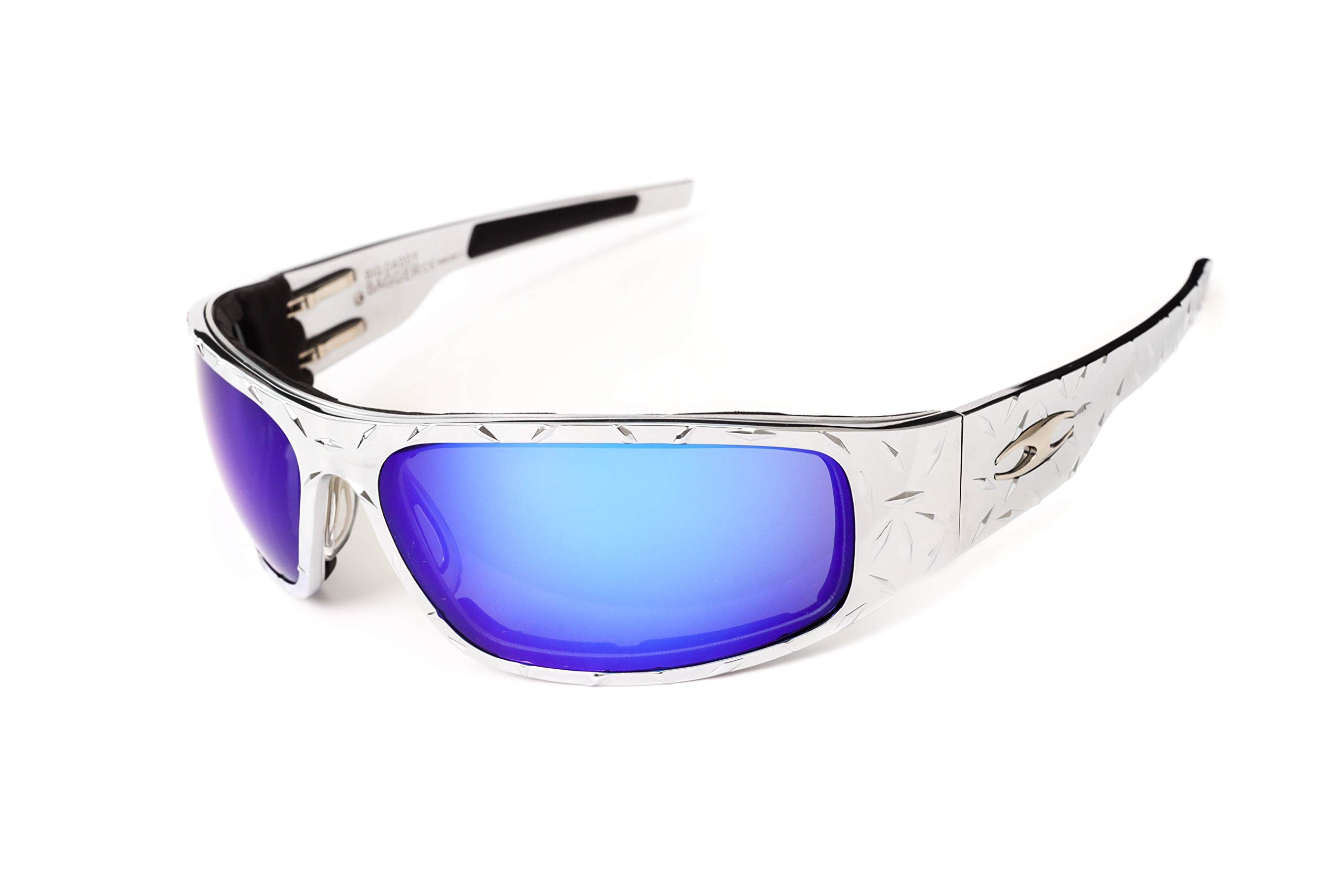 Biker Sunglasses for Men - Icicles Billet Aluminum Riding Glasses with Windproof Foam - Big Daddy Bagger Chrome Diamond Lens - Perfect for Motorcycle Riding & Outdoor Adventures