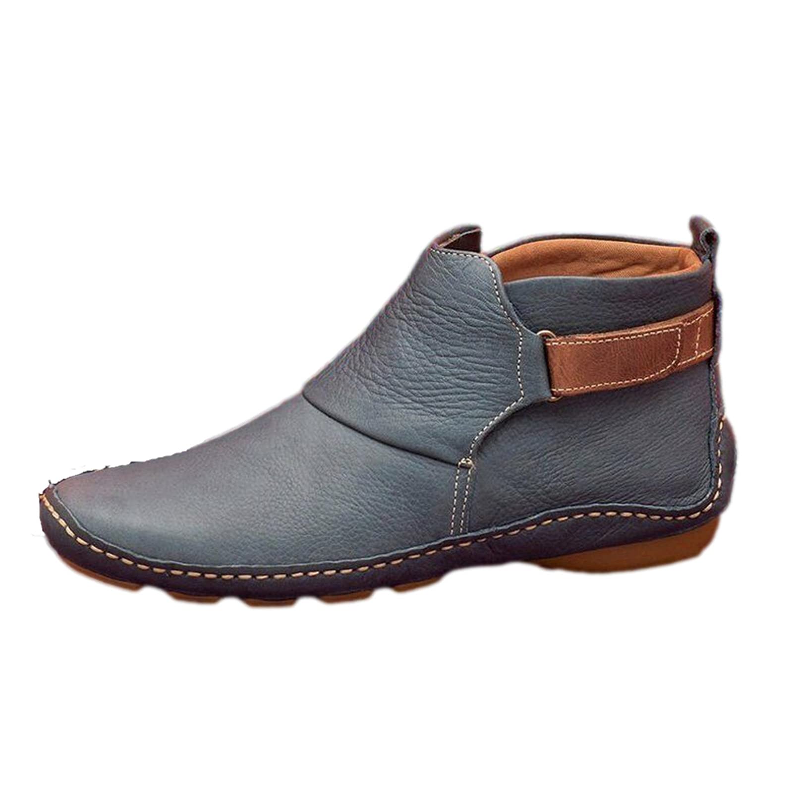 OiAni Women's Ankle Boots - Fashion Buckle Strap Round Toe Low Wedge Heel Booties, Retro Comfortable Casual Non-Slip Riding Shoes for Work, Dating & Daily Wear