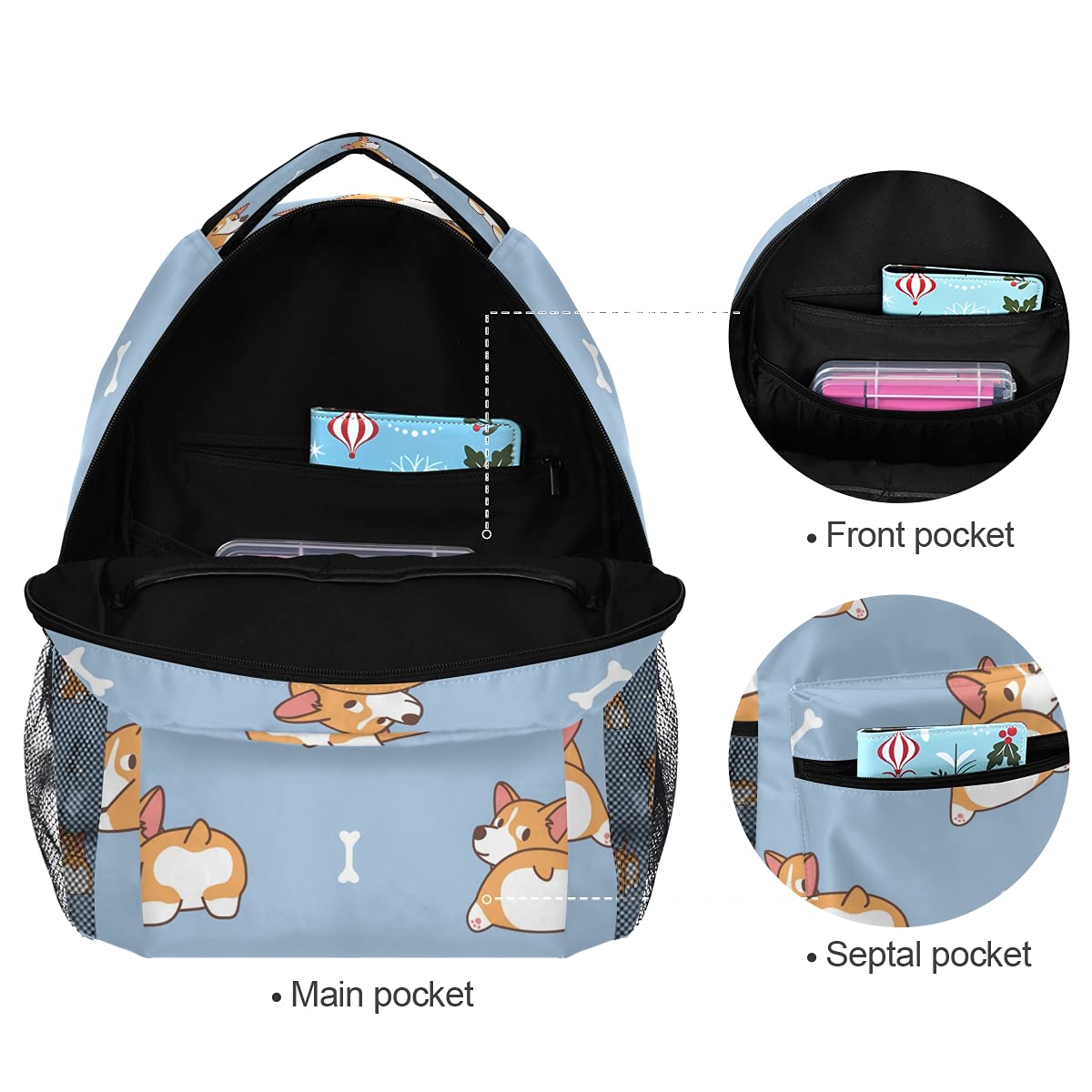 ALAZA Cute Corgi Butt Welsh Dog Backpack for Kids - School Book Bag for Elementary Teens, Boys & Girls - Durable Shoulder Bag for Travel, Laptop & Daypack - Perfect for School, College & Outdoor Adventures