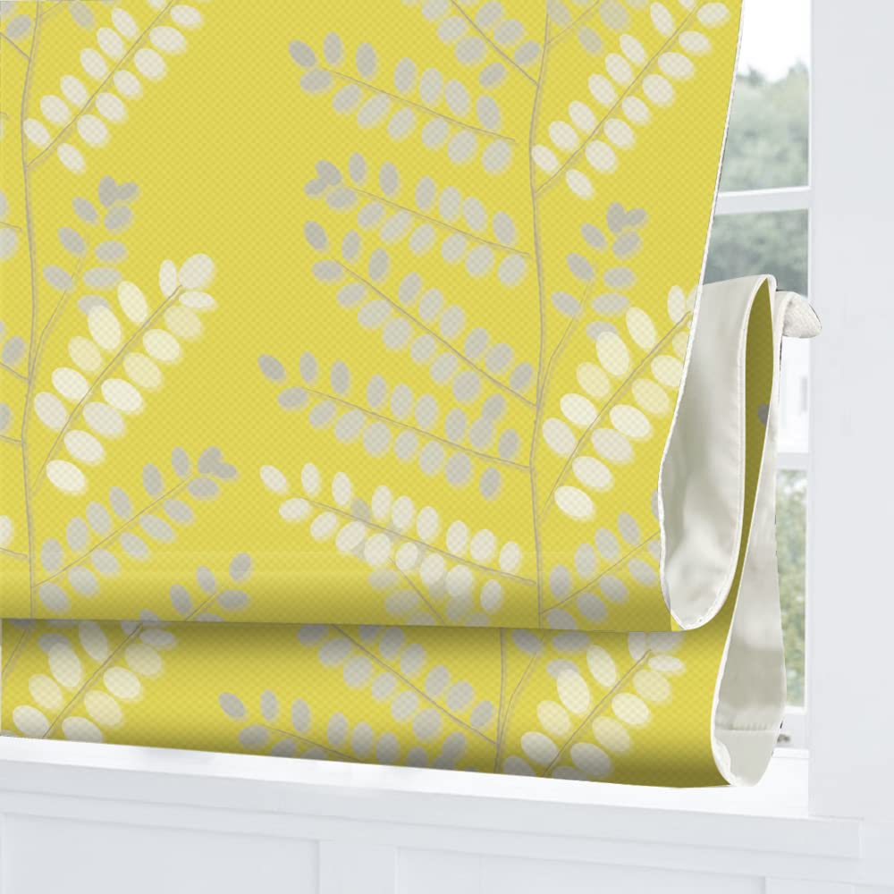 Premium Blackout Roman Shades - Cordless Window Blinds for Kitchen, French Doors & Windows | Washable Custom Fabric in Yellow Branch Design | Perfect for Home, Office & Nursery Light Control (1 Piece)