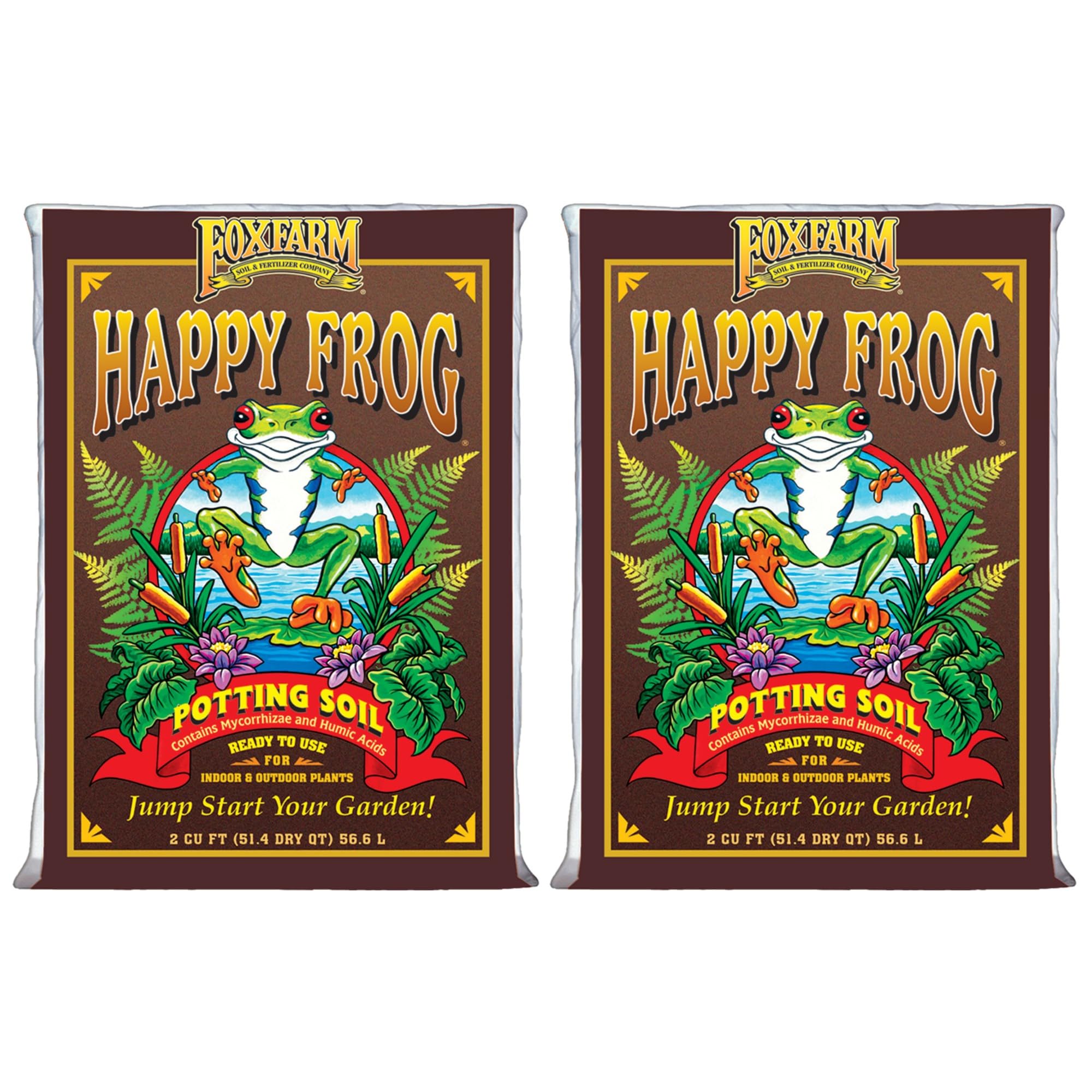 FoxFarm Happy Frog Potting Soil - 2 Cubic Feet (Pack of 2) | Premium Organic Potting Mix for Indoor & Outdoor Container Plants | Enhanced Root Growth & Nutrient Absorption | pH Balanced with Mycorrhizae & Humic Acids | Perfect for Houseplants, Vegetable Gardens & Flower Pots