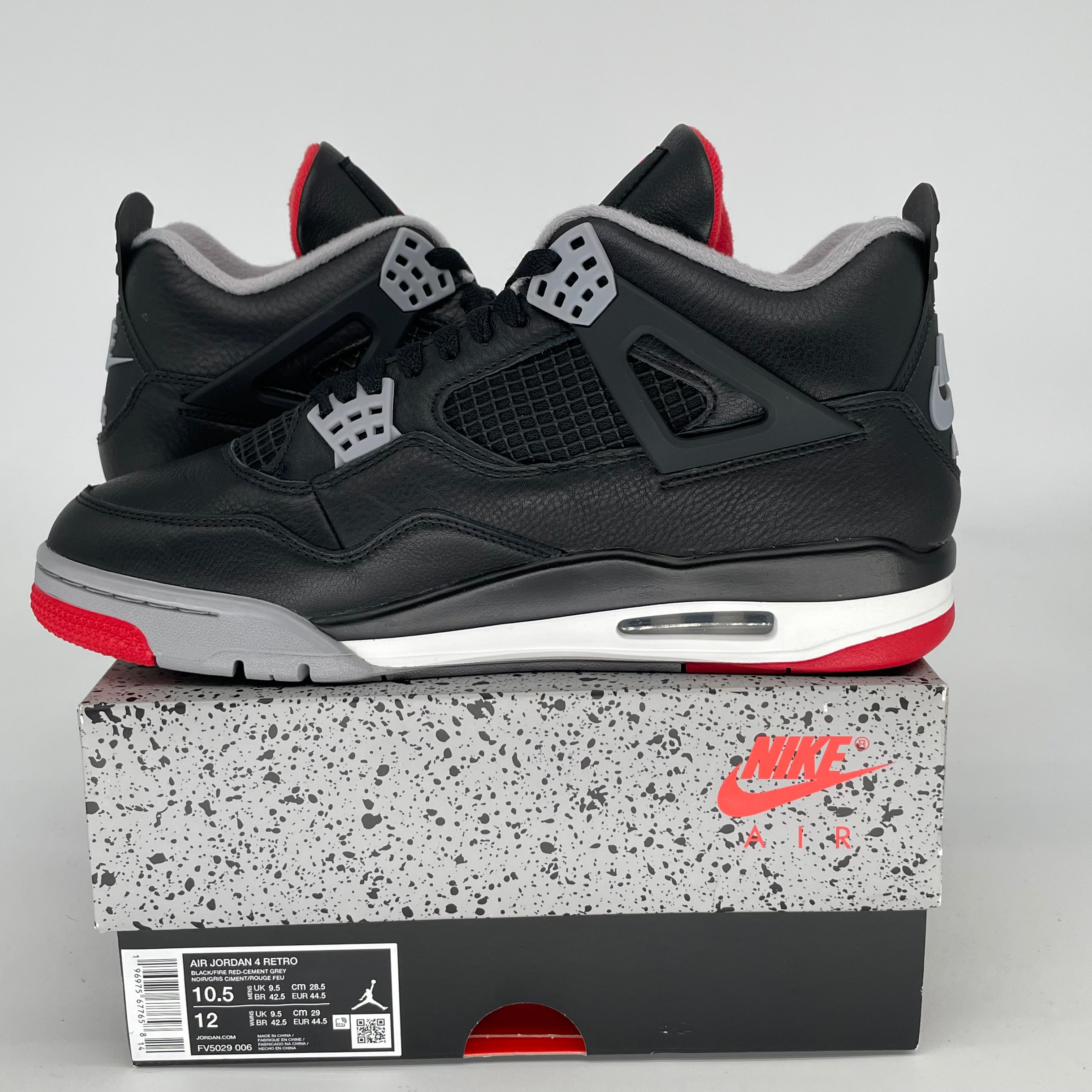 Original Air Jordan 4 Bred Reimagined Men's Basketball Shoes - Size 10.5/12W (FV5029-006) | Retro Sneakers for Streetwear & Basketball Performance