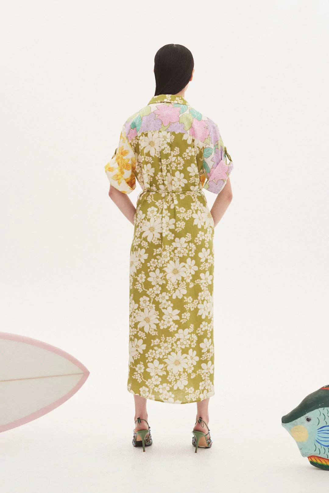 ELORA Patchwork Shirtdress for Women - Stylish Floral Print Long Sleeve Button Down Dress - Perfect for Office, Date Night & Spring Outfits