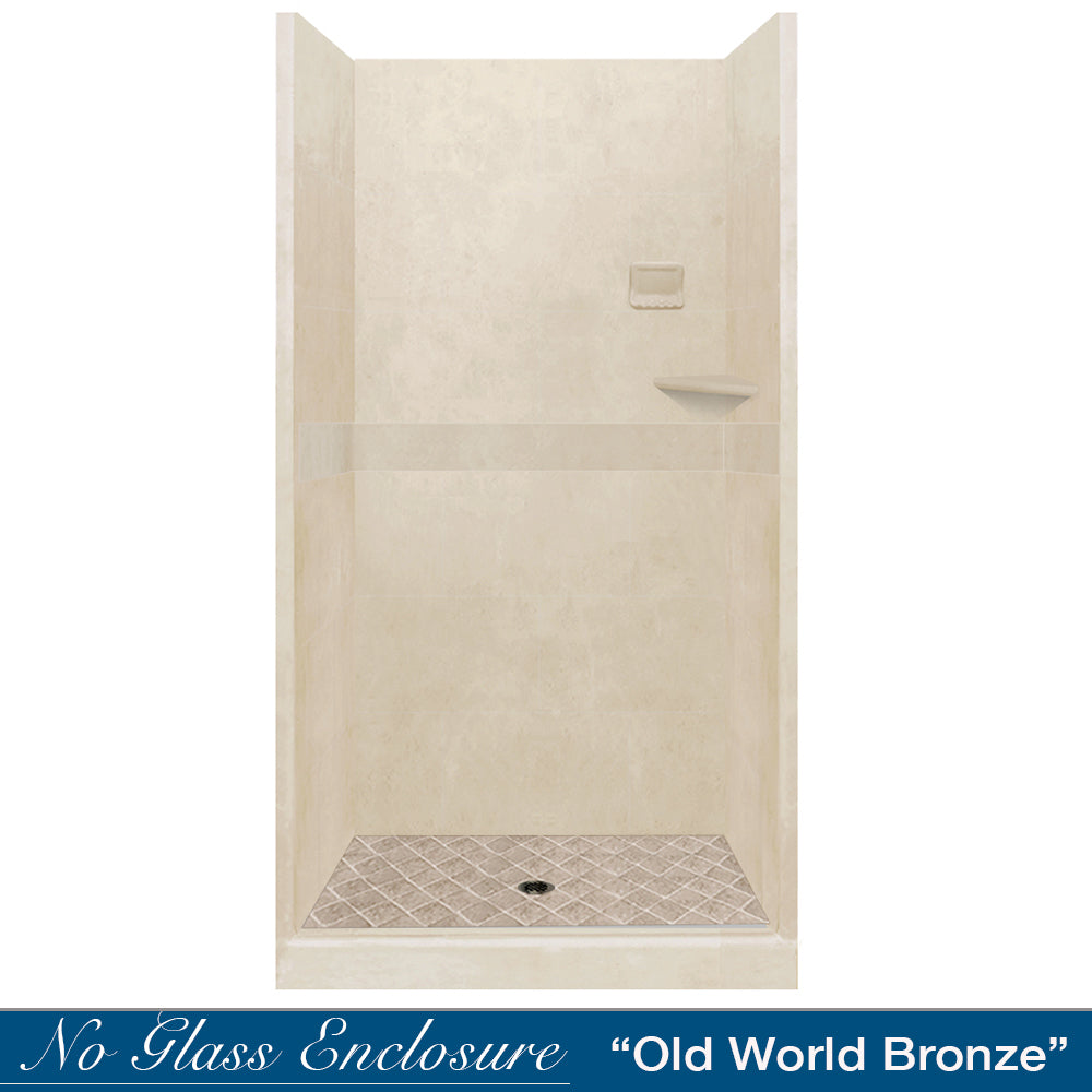 Premium Diamond Solid Desert Sand Small Alcove Shower Enclosure Kit - Waterproof Bathroom Upgrade for Compact Spaces