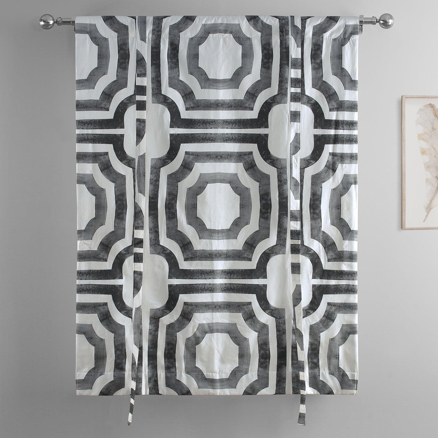 Mecca Steel Emblem Printed Blackout Tie-Up Window Shade - Cotton Room Darkening Curtain for Bedroom, Nursery & Home Decor