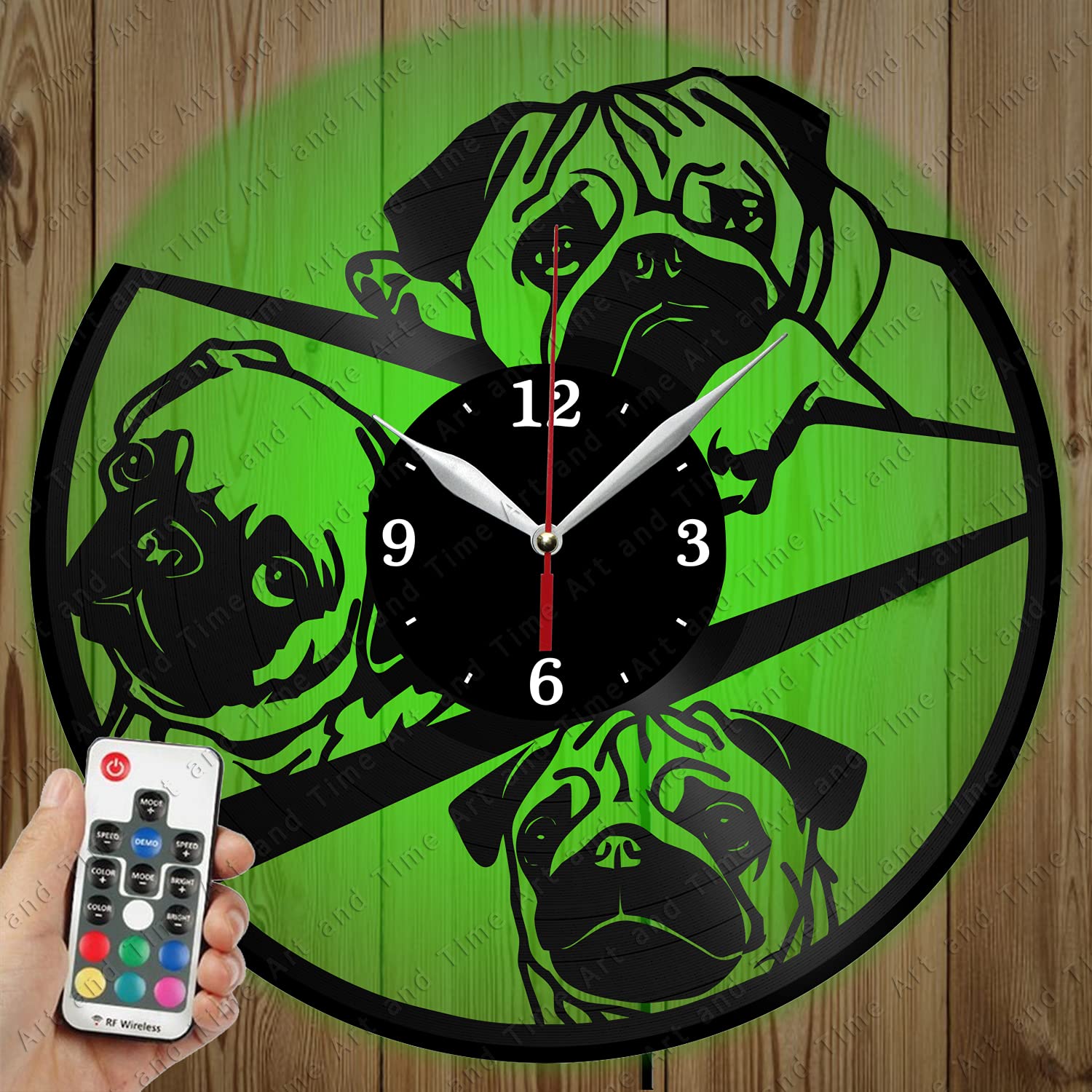 Custom LED Vinyl Record Wall Clock with Pug Design - Unique Light-Up Home Decor & Personalized Gift for Music Lovers - Perfect for Bedroom, Living Room, or Man Cave Decor