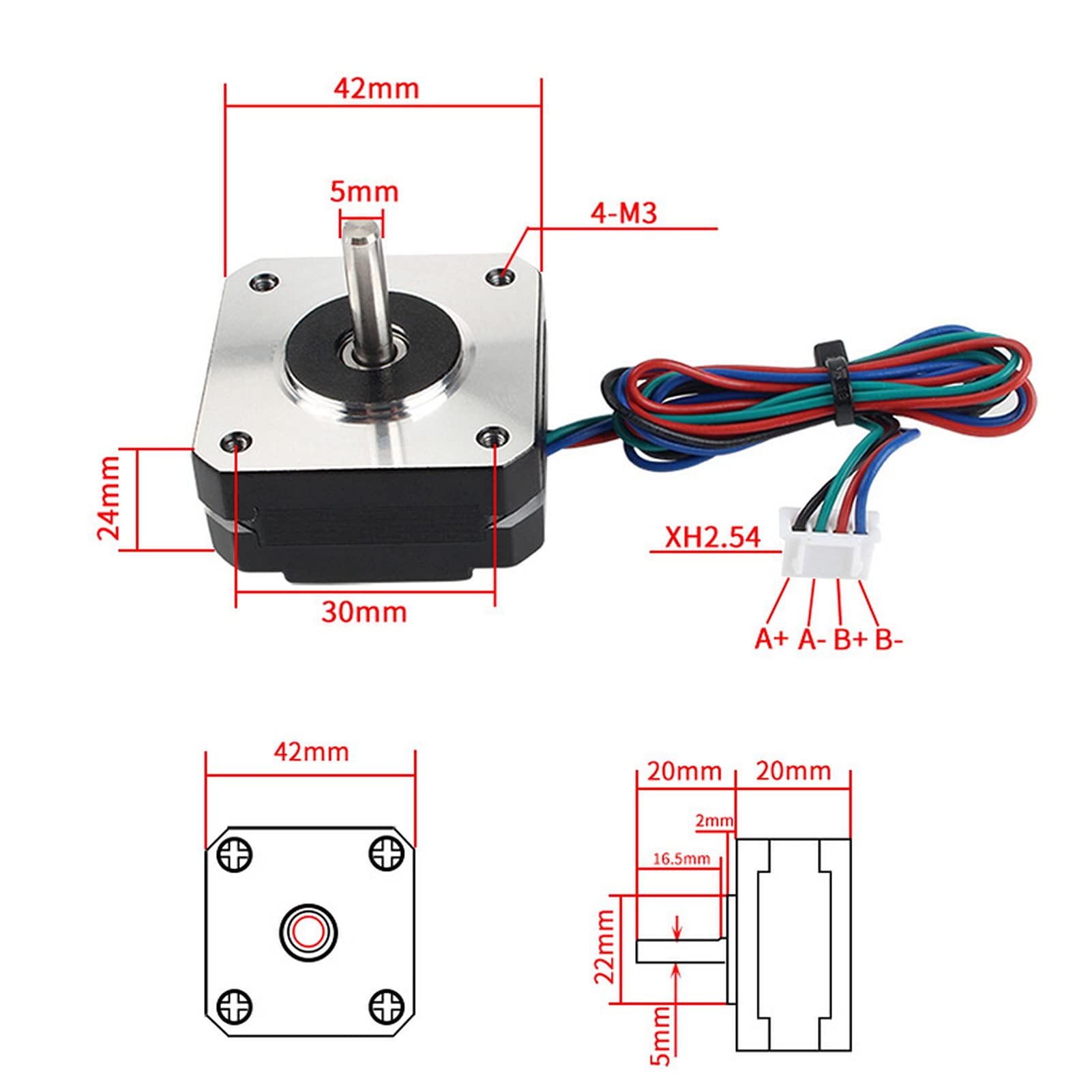 42-20 20mm Stepper Motor - High Torque 2 Phase Aluminum Alloy Low Noise NEMA 17 Stepper Motor for 3D Printer Extruder (V2.4 Compatible) | Perfect for DIY 3D Printing, CNC Machines & Robotics Projects