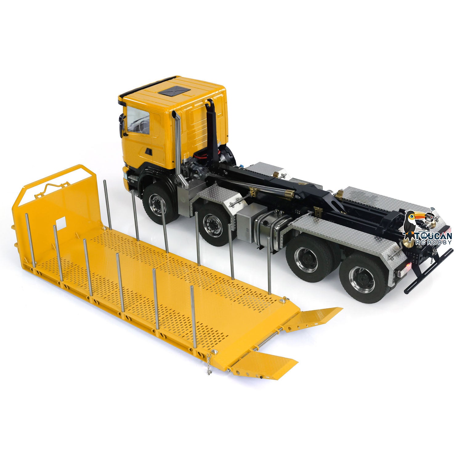 1/14 Scale Metal RC Hydraulic Dump Truck with Remote Control - 8x8 Off-Road Construction Vehicle with U-Shaped High Bucket & Timber Flatbed for Kids and Adults - Perfect for Construction Site Play, Collecting, and Outdoor Adventures