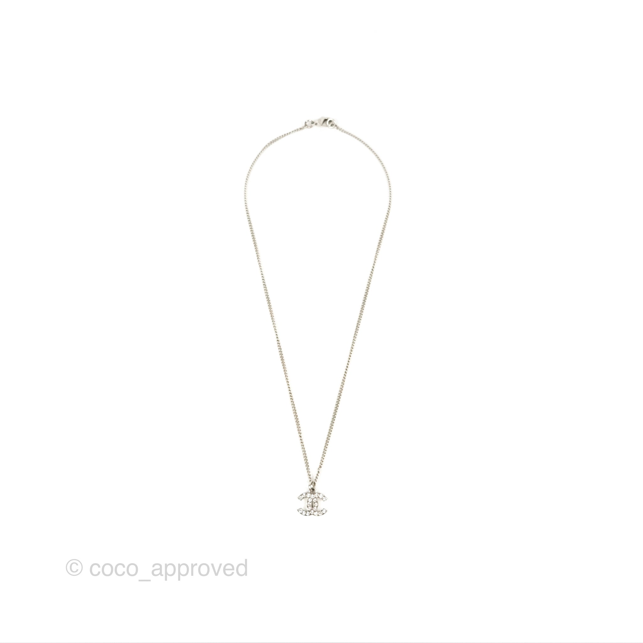 Chanel CC Crystal Necklace for Women - Silver Tone 13V Elegant Pendant Jewelry Gift for Birthday, Anniversary & Special Occasions