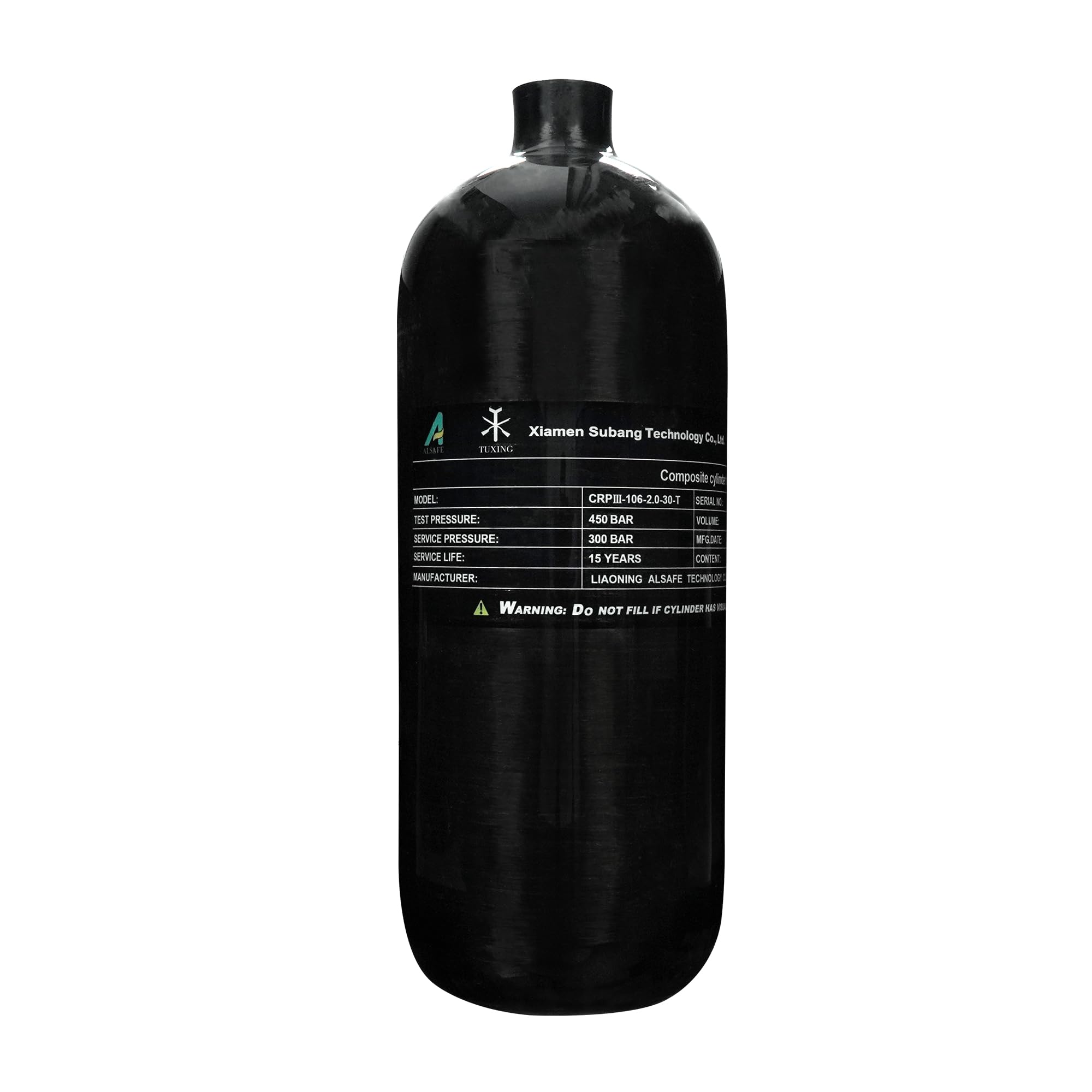 TUXING 2L 4500Psi Carbon Fiber HPA Tank - High Pressure PCP Air Cylinder for PCP Air Rifles & Scuba Diving | Portable 122Cu in 2000CC Composite Tank for Hunting, Paintball & Snorkeling Adventures