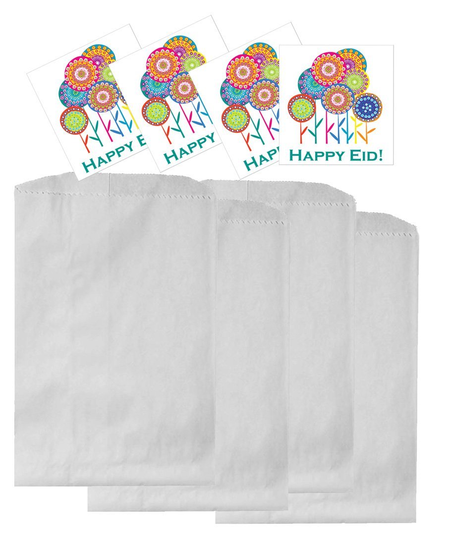 Happy Eid Flower Party Treat Bags - 12 Pack Colorful Gift Bags for Eid al-Fitr Celebrations, Ramadan Gifts, Islamic Festivals & Family Gatherings