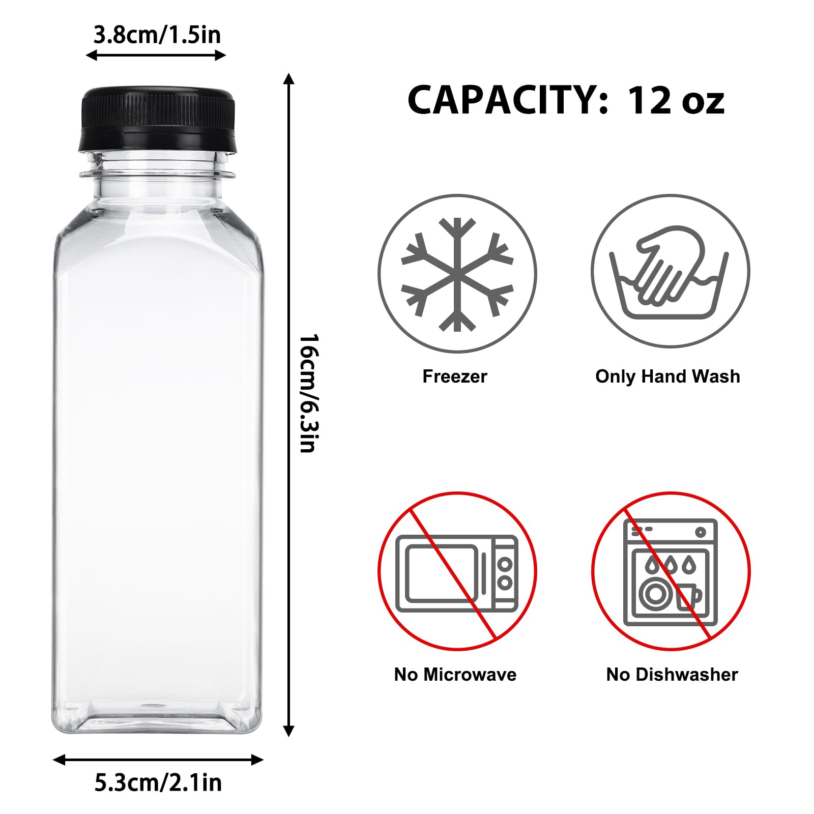 Moretoes 128-Pack 12oz Plastic Juice Bottles with Lids - Reusable Drink Containers for Juicing, Smoothies, Coffee, Tea & Beverages - Perfect for Home, Office, Gym & Meal Prep