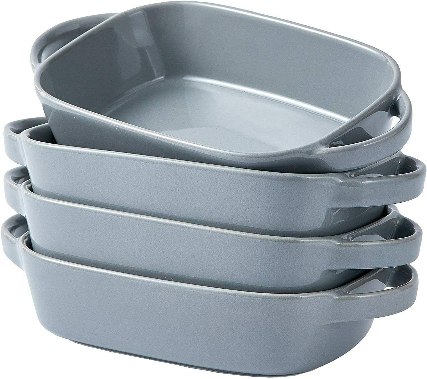 4-Piece Ceramic Bakeware Set - 9x5 Inch Rectangular Lasagna Pan, Casserole Dish & Roasting Pan with Lid & Rack - Gray Oven-Safe Cookware for Baking, Roasting & Serving | Perfect for Lasagna, Casseroles, Holiday Meals & Family Dinners