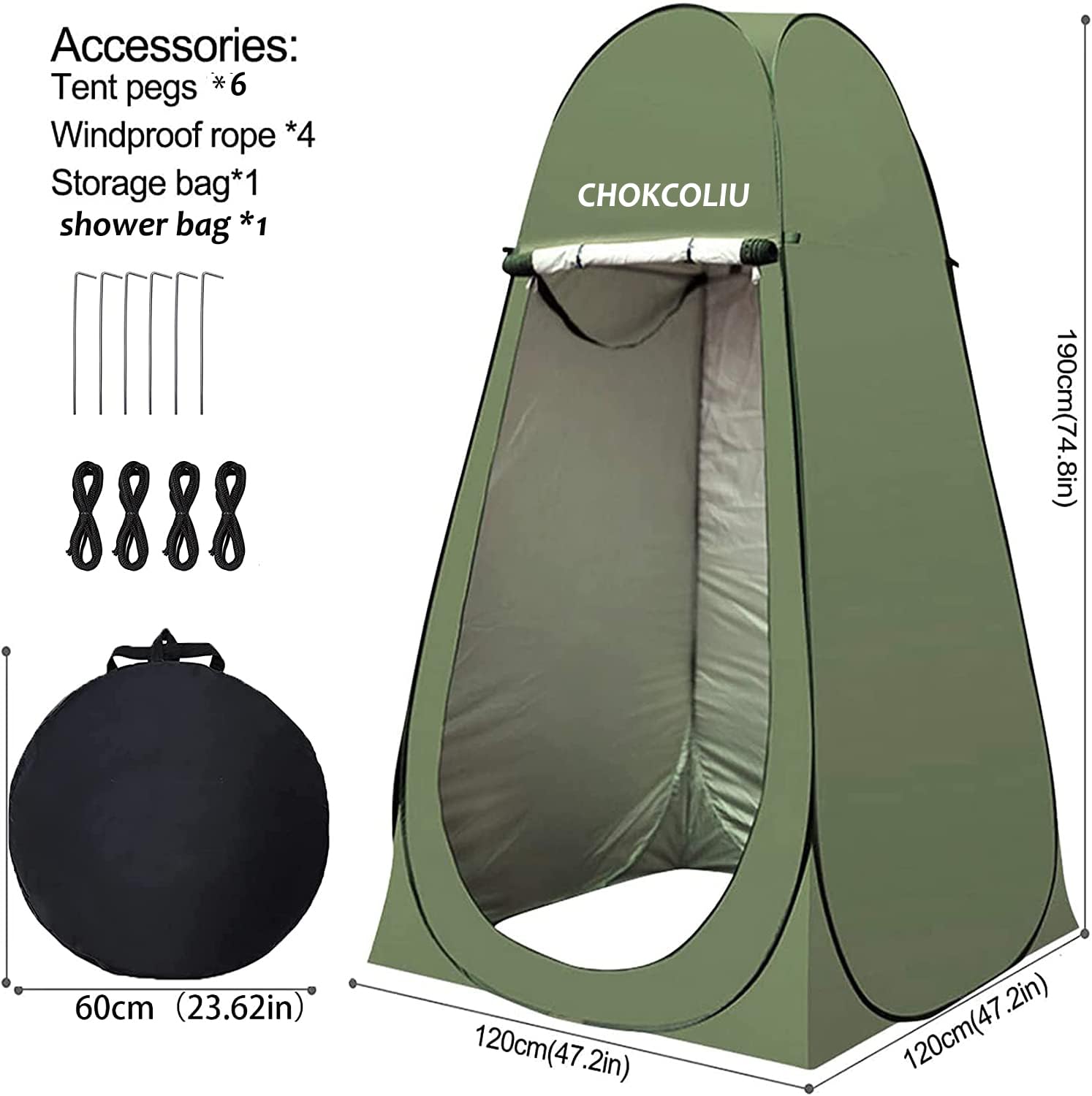 **Pop-up Shower Tent & 20L Solar Shower Bag Combo - Portable Waterproof Camping Privacy Shelter with Heated Water Reservoir for Outdoor Bathing, Beach, Hiking, RV Trips (Green, 120x120x190cm) - Perfect for Camping, Backpacking, and Beach Getaways**