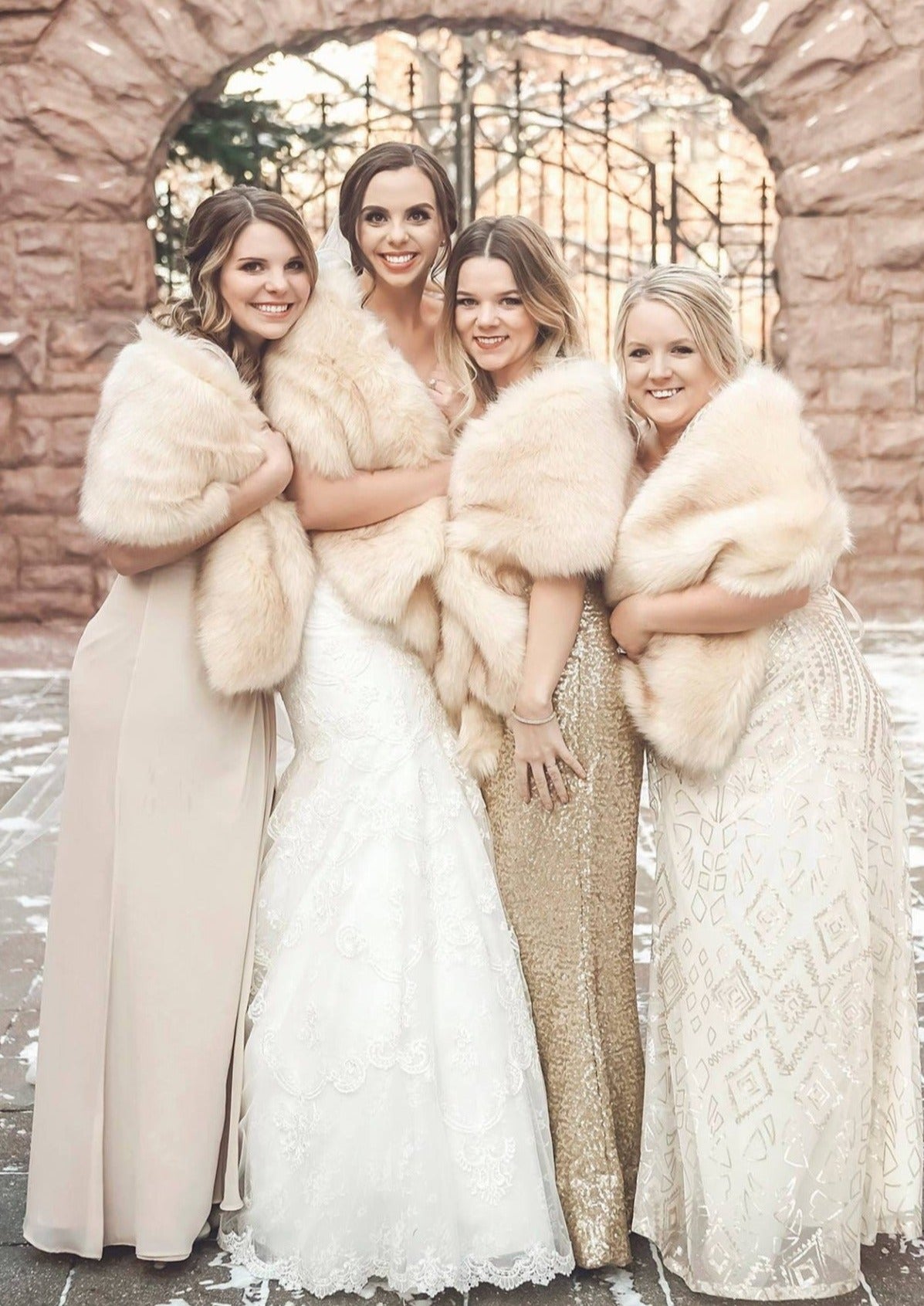 Luxury Champagne Fur Shawl Wrap - Elegant Lilian Cha03 Style for Women | Perfect for Weddings, Parties & Evening Events