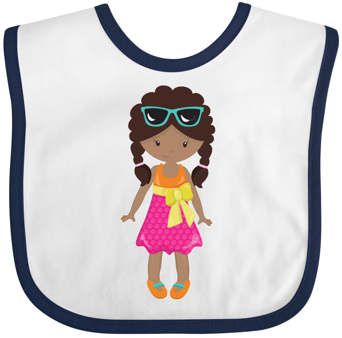Inktastic African American Girl Fashion Baby Bib with Pink Skirt - Soft Cotton Drool Bib for Infants, Toddler Feeding & Messy Meal Times