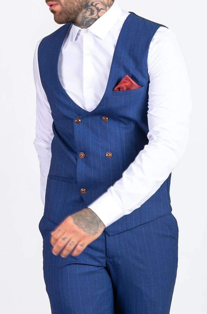 Marc Darcy Conrad Royal Blue Double Breasted Waistcoat for Men | Formal Vest for Weddings, Business & Special Occasions | Premium Tailored Waistcoat for Suits & Tuxedos