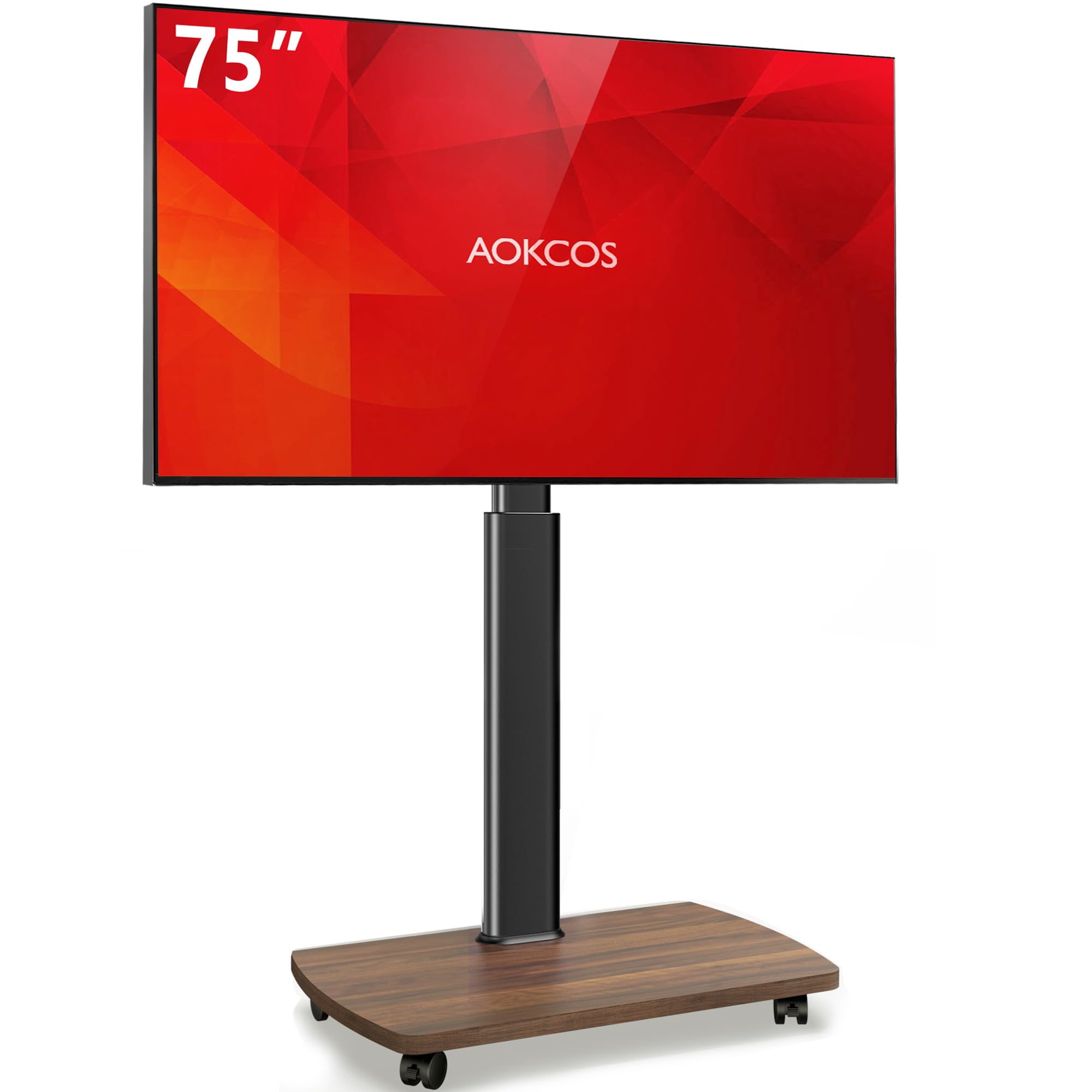 Portable Rolling TV Stand with Wheels for 43-75 Inch TVs - 10-Level Height Adjustable, 12° Tilt & 50° Swivel - Heavy Duty Mobile TV Floor Stand with Casters (Holds 110 lbs) - Walnut Finish - Perfect for Living Rooms, Bedrooms, and Outdoor Entertainment Spaces