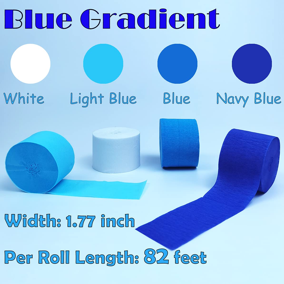 Blue Gradient Crepe Paper Streamers - 8 Rolls (656 ft) for Birthday Party, Baby Shower, Wedding & Home Decorations | DIY Party Supplies, Photo Backdrops & Event Decor