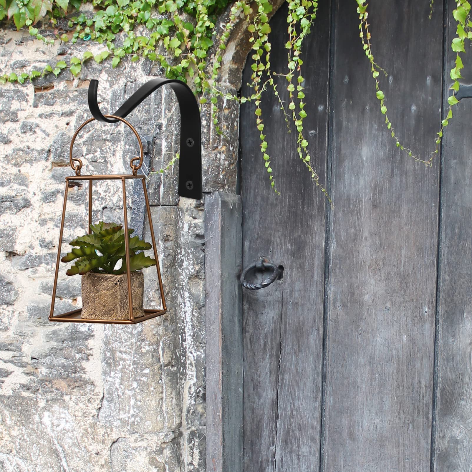 Yardwe 2 Pack Black Wrought Iron Hanging Basket Hooks - Heavy Duty Metal Plant Hangers for Flower Pots, Lanterns & Bird Feeders - Perfect for Garden, Patio, Porch & Indoor Decor