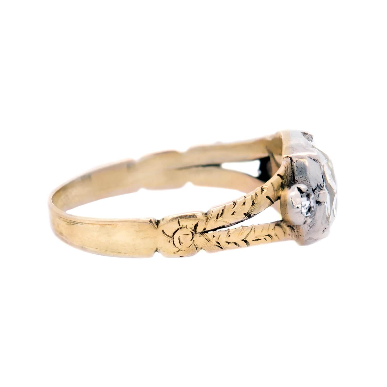 15K Gold & Sterling Silver 1.10ctw Rose Cut Diamond Engagement Ring - Vintage Inspired Wedding Band for Women, Perfect for Proposals & Anniversary Gifts