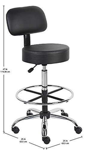 Boss Office Products Medical Stool with Wheels - Adjustable Height Rolling Stool for Doctors, Dentists, Nurses - Ergonomic Black Stool for Clinic, Hospital & Laboratory Use