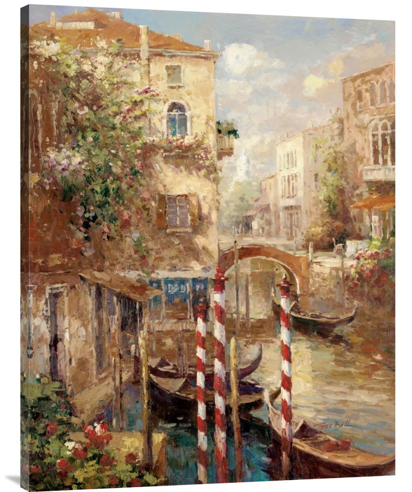 Budget Peter Bell Venice Canal Gallery Wrap Giclee Canvas Print - Handmade Wall Art Decor for Living Room, Bedroom & Office | Italian Landscape Painting Home Decoration
