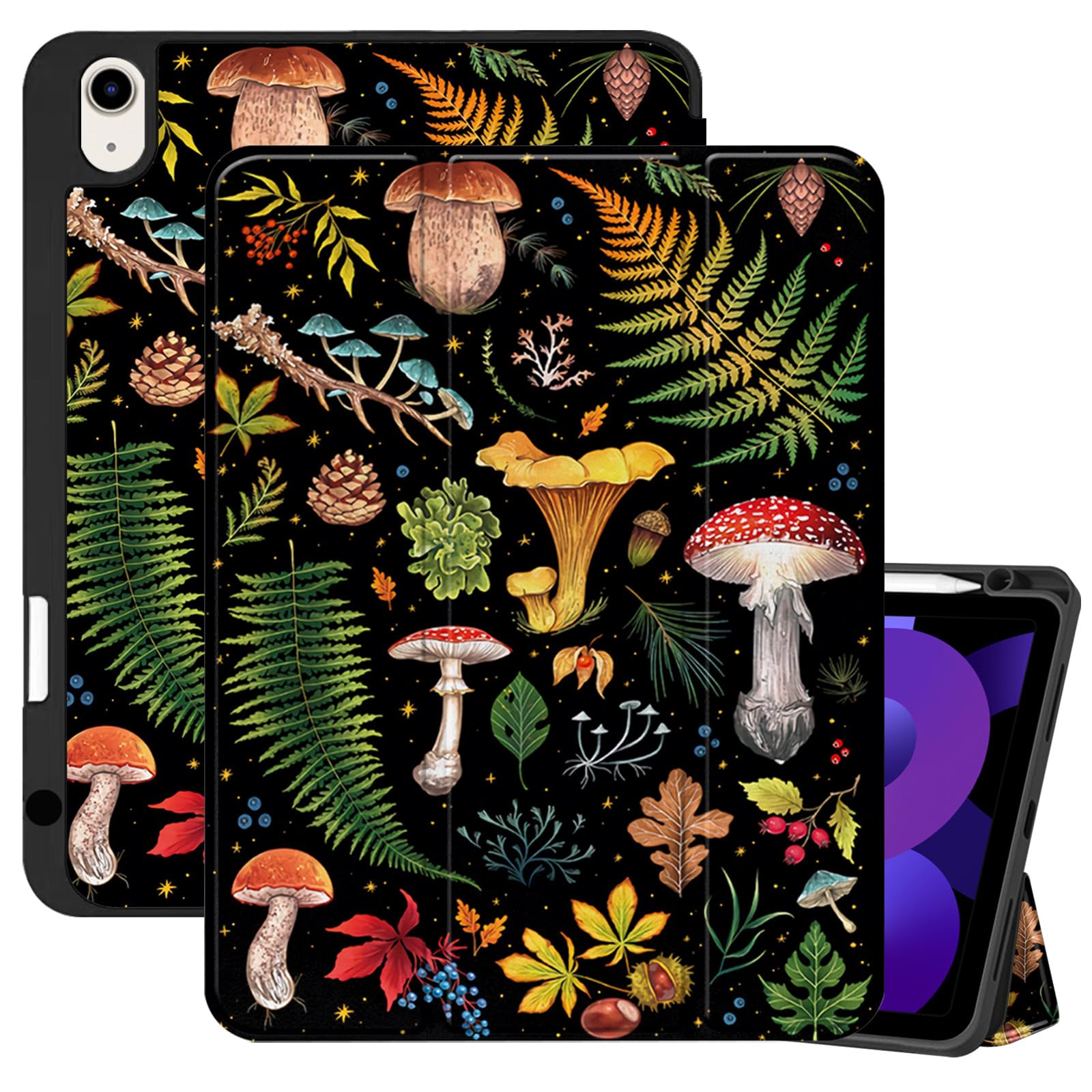Premium iPad Air Case 11 Inch (M3 2025, M2 2024) & 10.9 Inch (5th/4th Gen 2022/2020) - Cute Mushroom Design TPU Back Cover with Pencil Holder & Auto Sleep/Wake | Perfect for Women, Girls, Students & Office Use