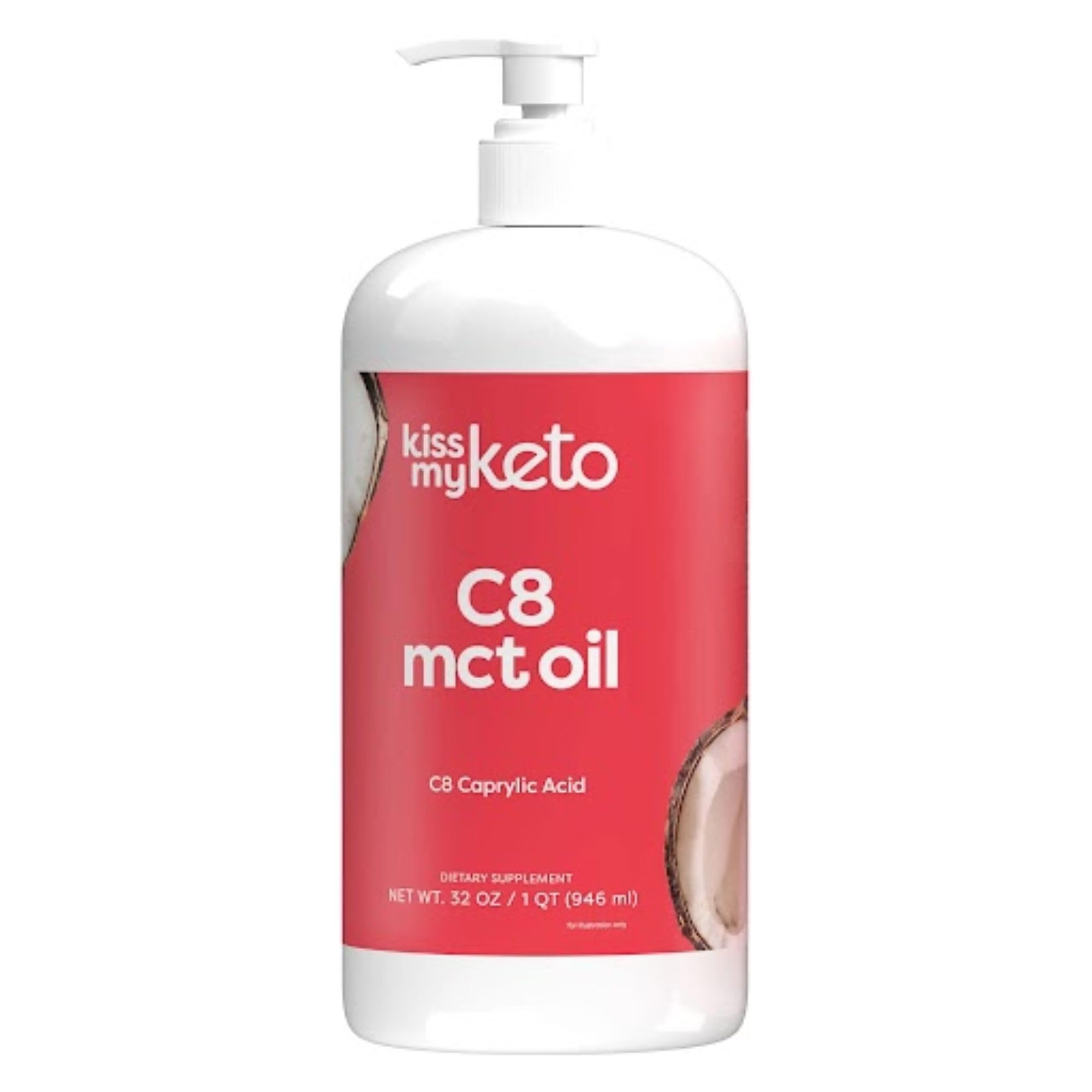 Kiss My Keto MCT Oil C8 – 32 oz Pure Caprylic Acid Coconut Oil for Ketogenic Diet | Brain Fuel & Energy Boost | Perfect for Coffee, Smoothies & Keto Cooking