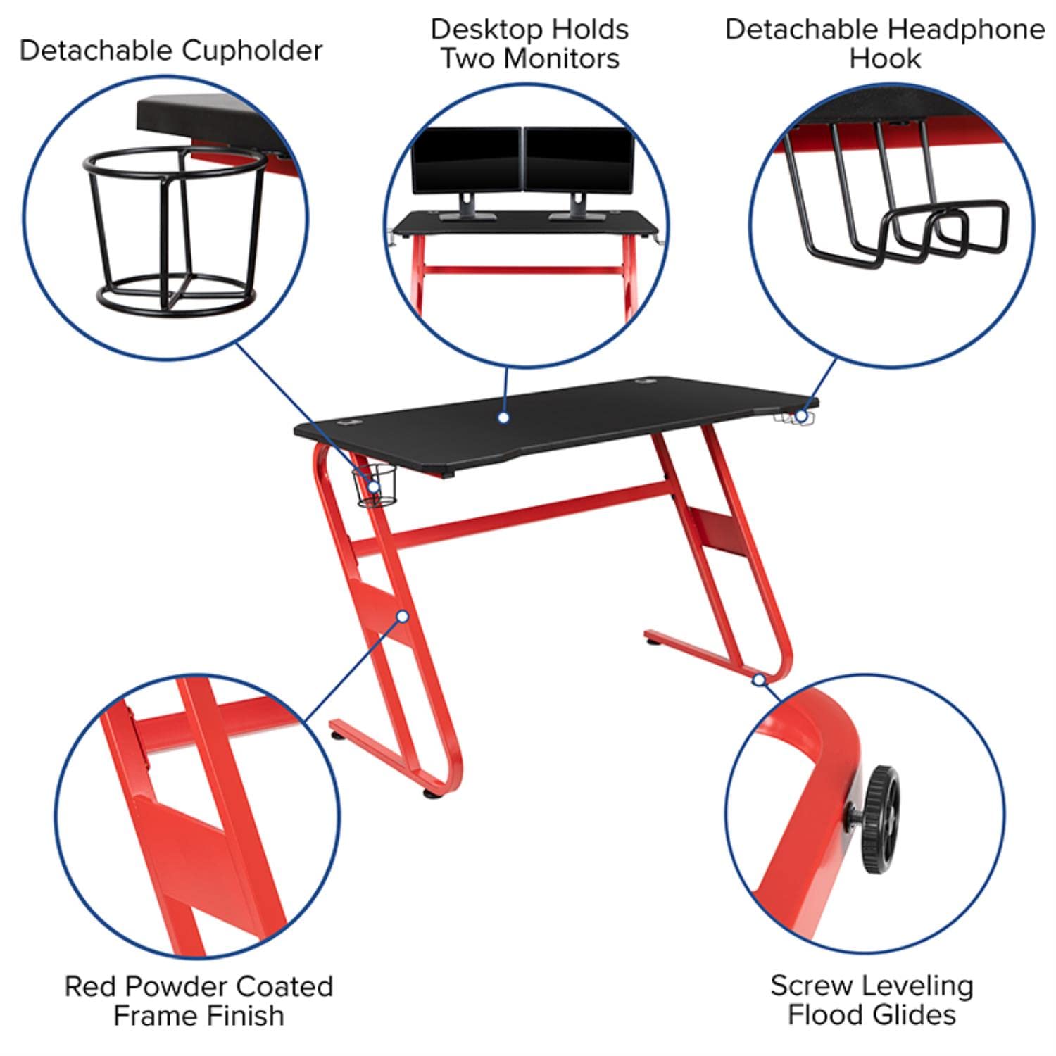 Flash Furniture Red Gaming Desk & Gray/Black Racing Chair Set with Cup Holder, Headphone Hook - Perfect for Esports, Streaming & Home Office Gaming Setup