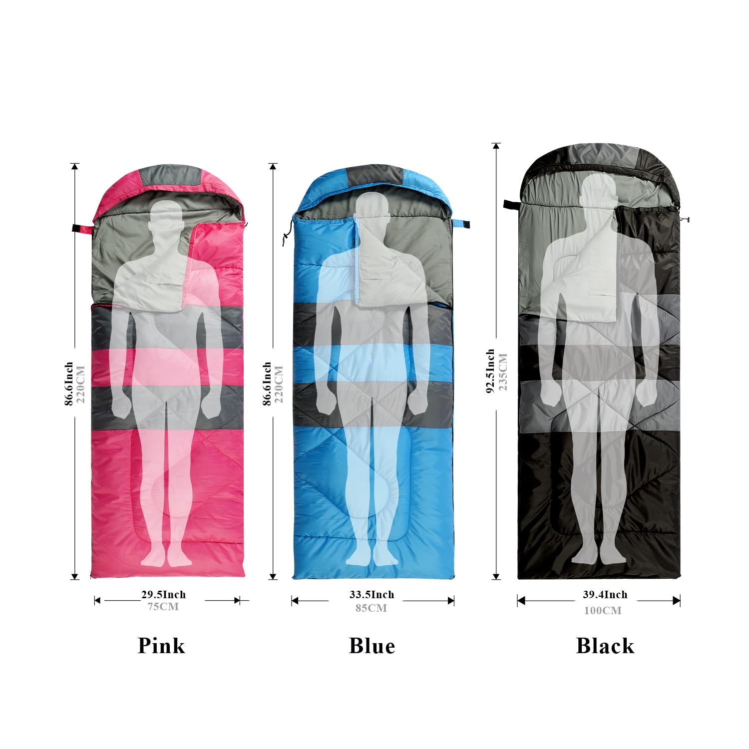 Best 3-Season Sleeping Bags for Adults - Lightweight, Waterproof Camping Sleeping Bag for Warm & Cool Weather - Perfect for Indoor, Outdoor, Backpacking & Travel - Available in Pink, Blue, Black - Ideal for Camping Trips, Hiking Adventures & Emergency Preparedness