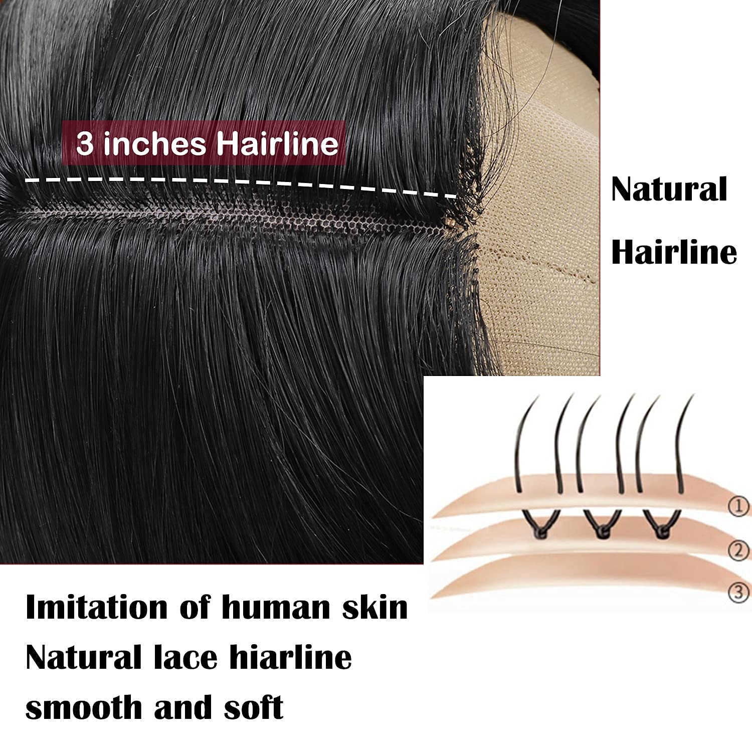 PORSMEER 24 Inch Long Black Lace Front Wig - Heat Resistant Synthetic Hair for Women, Natural Looking Straight Wig with Middle Parting | Perfect for Cosplay, Daily Wear & Special Occasions