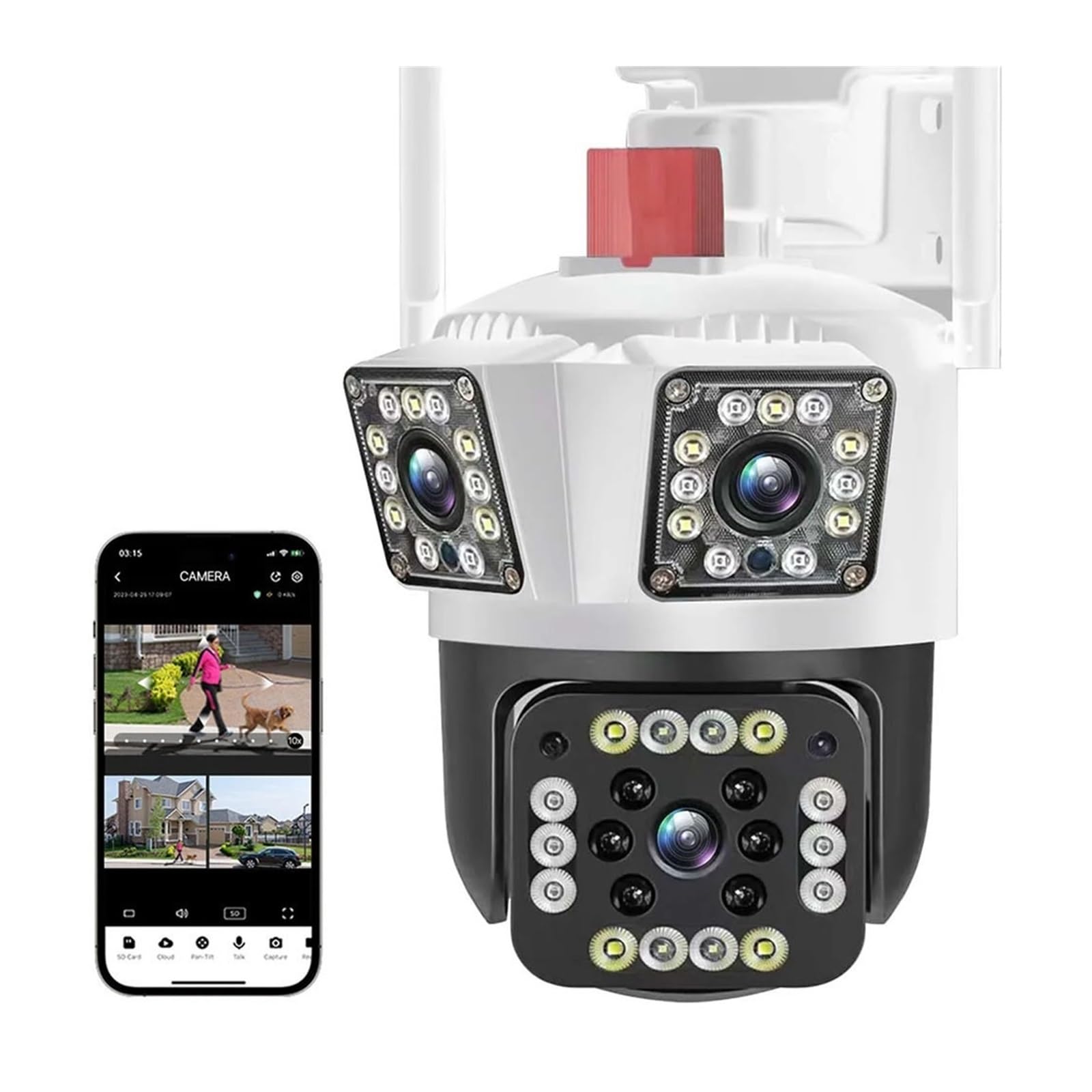 JOLIANE 12MP 6K Security Camera with AI Auto Tracking, 3 Lens, Waterproof CCTV, Police Light Alarm & Night Vision - IP Camera for Home/Office Surveillance (Includes 128GB Storage) - Ideal for Indoor/Outdoor Monitoring, Baby/Pet Watching & Property Protection