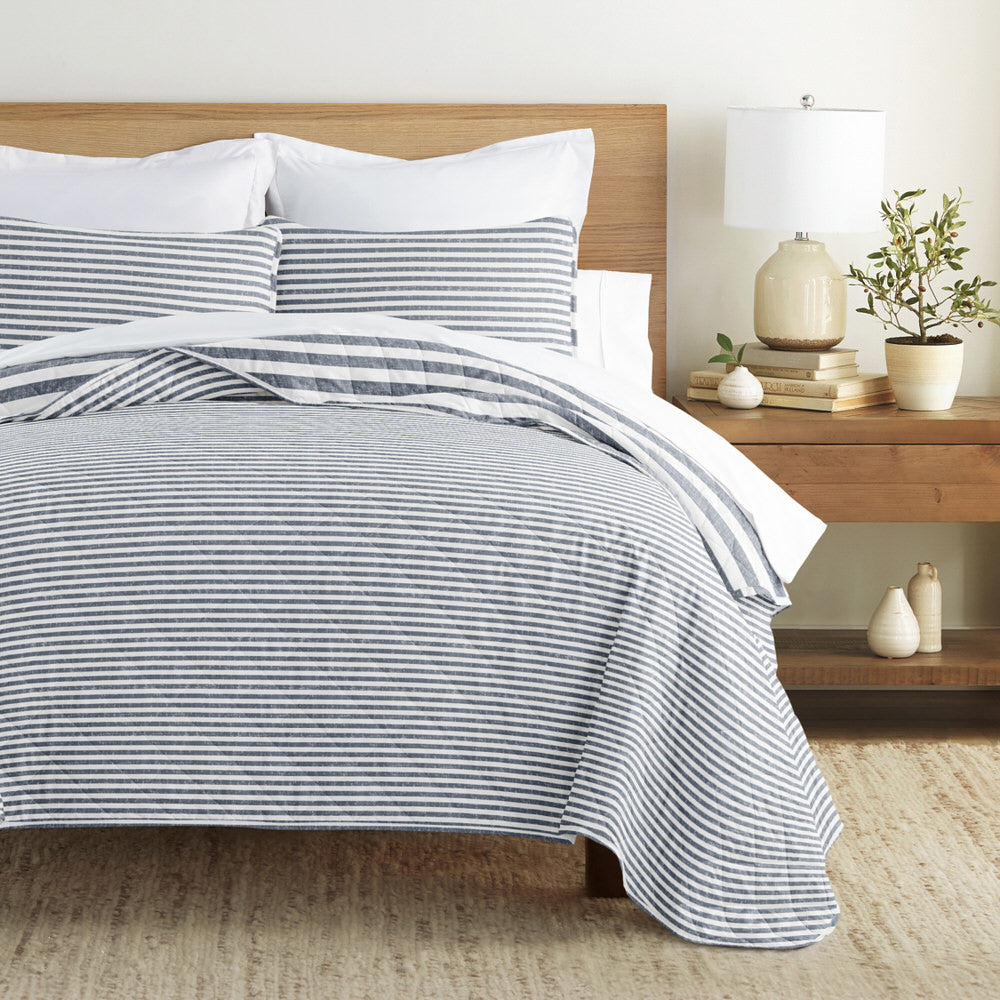 Reversible Quilted Coverlet Set - Classic Striped Bedding for Cozy Comfort | Perfect for Guest Rooms, Master Bedrooms & Seasonal Decor