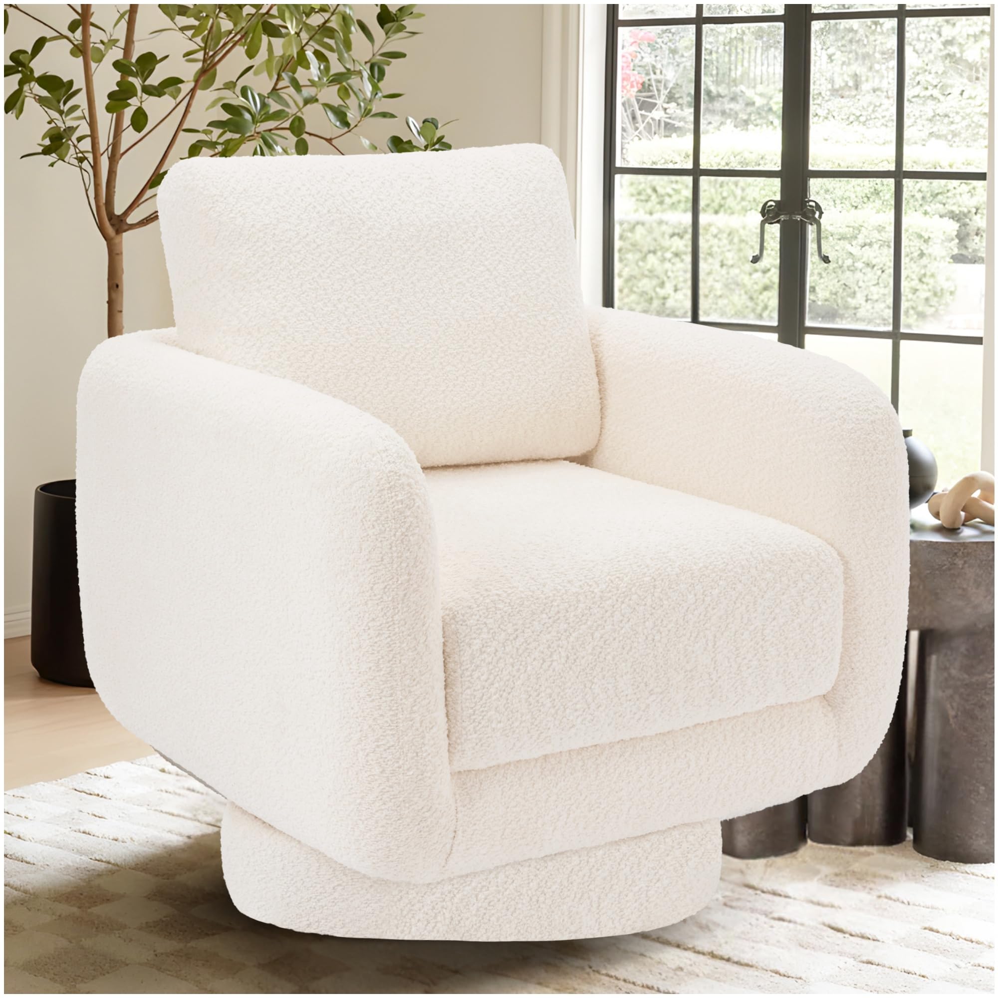 COLAMY 32-Inch Wide Swivel Accent Chair with Plush Back Pillow - Modern Upholstered Armchair for Living Room, Nursery & Bedroom - White | Perfect for Small Spaces, Reading Nooks & Cozy Corners