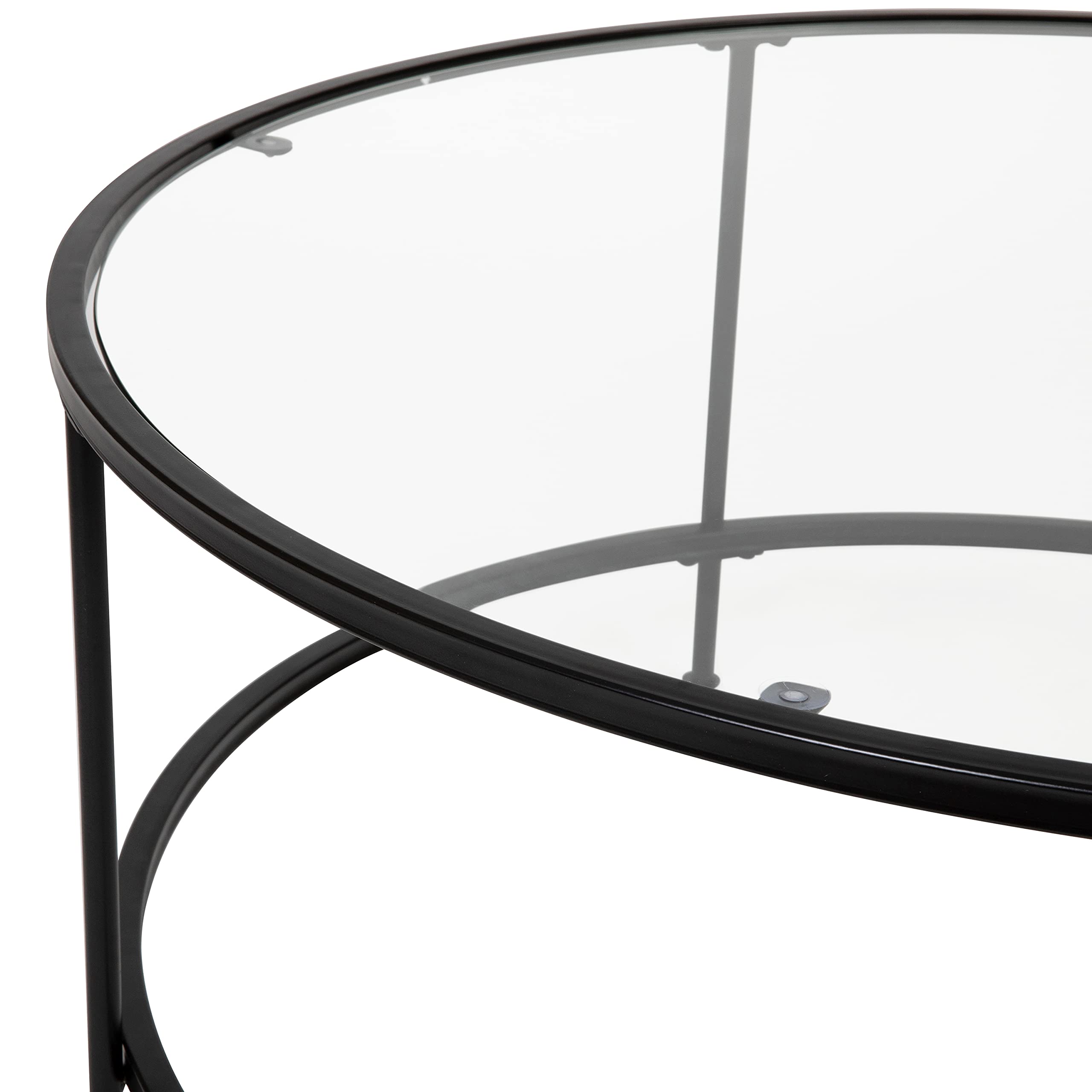 Astoria Collection Round Coffee Table - Modern Clear Glass Top with Matte Gold Frame - Perfect for Living Room, Lounge & Office Decor