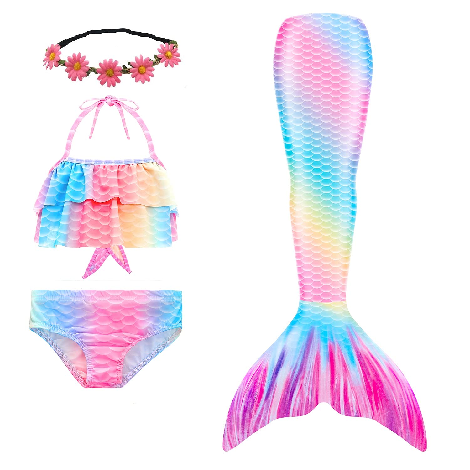 Fishkidtail Mermaid Swim Tails - 4PCS Girls Princess Bikini Bathing Suit Set for Kids & Children | Perfect for Pool Parties, Beach Vacations & Underwater Photography