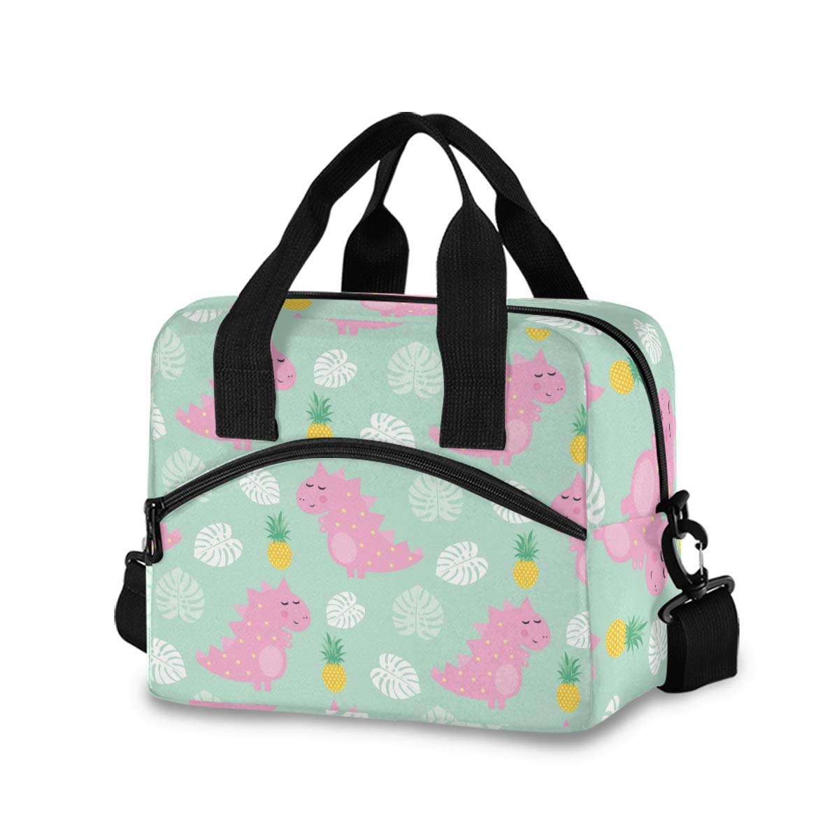 **Leakproof Pink Dinosaur Pineapple Lunch Bag for Women - Insulated Crossbody Lunch Box with Shoulder Strap - Perfect for Work, School, Nursing & Teaching (Pink)**