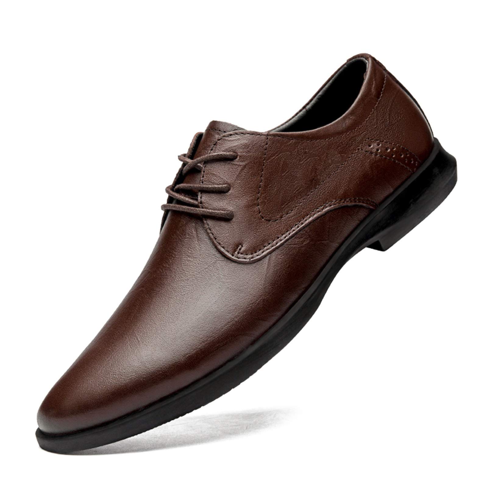 Men's Genuine Leather Dress Shoes - Oxford Lace-Up Derby Business Shoes for Men with Round Toe, Non-Slip Block Heel & Anti-Slip Sole | Perfect for Office Wear, Formal Events & Professional Occasions