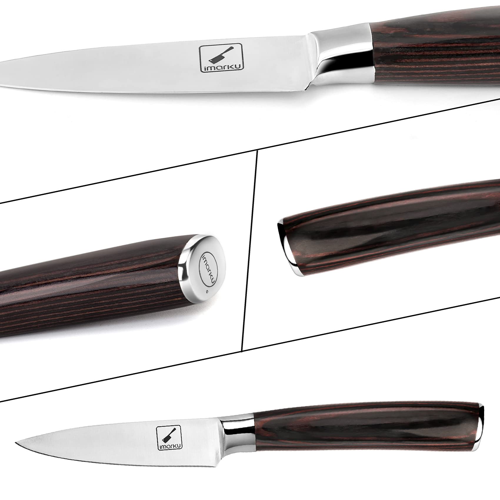 **Imarku 3.5 Inch Paring Knife - Japanese SUS440A Stainless Steel Ultra Sharp Fruit & Vegetable Knife with Ergonomic Pakkawood Handle - Perfect for Peeling, Slicing & Garnishing - Unique Kitchen Gift for Men & Women**